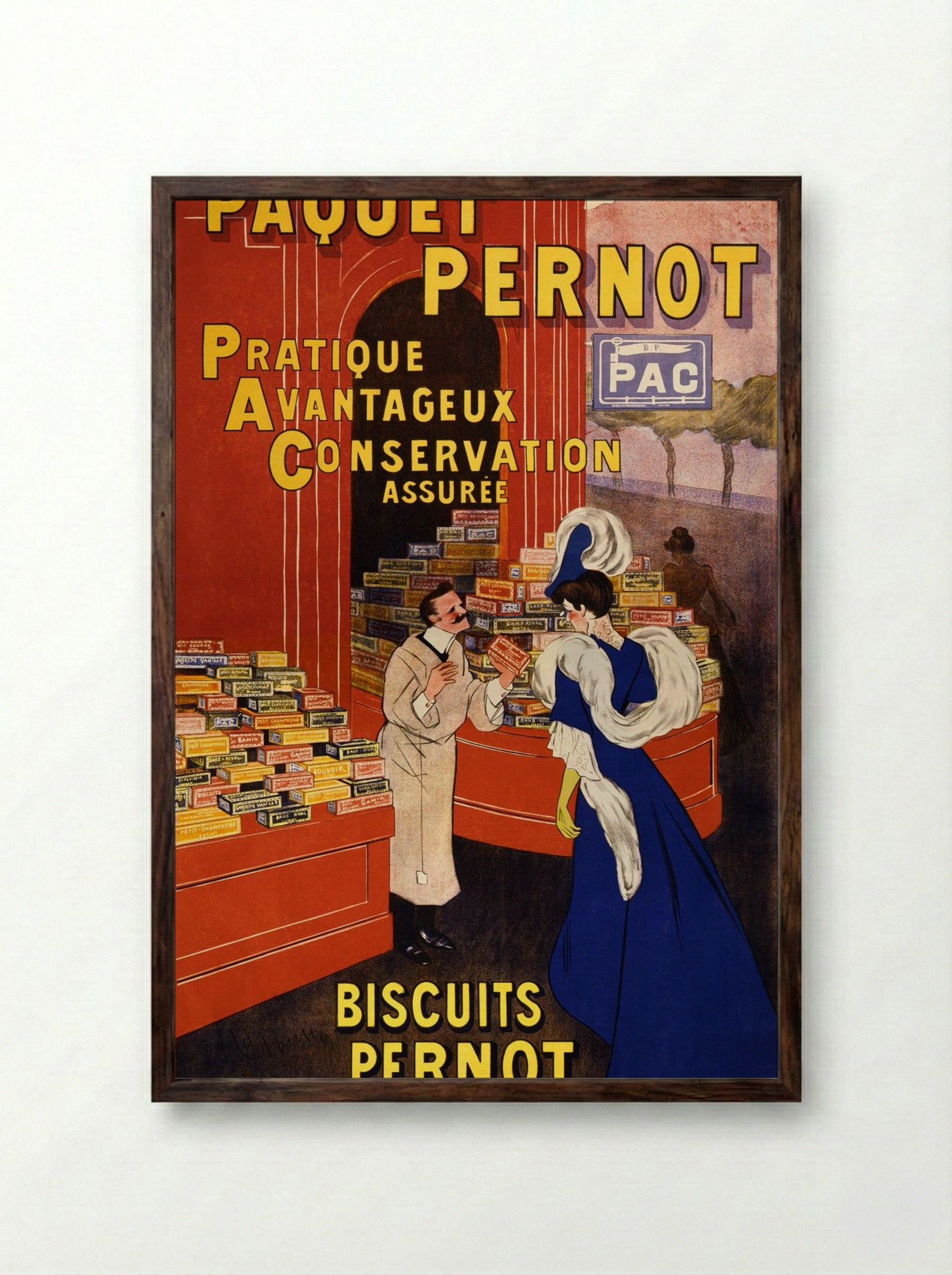 Paquet Pernot Biscuits Pernot - Leonetto Cappiello - Framed Print Dark Wood