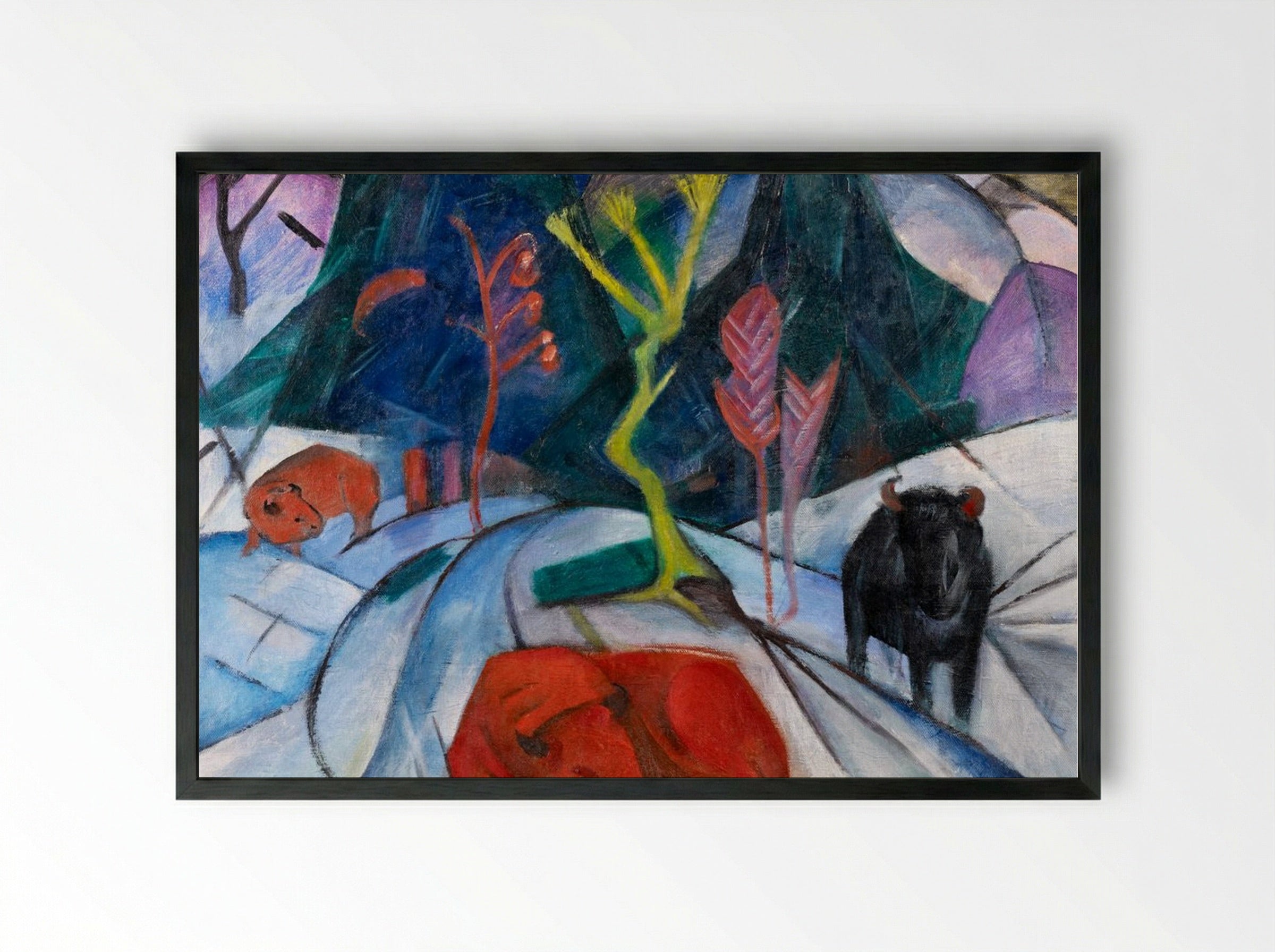 Bison in Winter (Red Bison) - Franz Marc - Framed Print Black