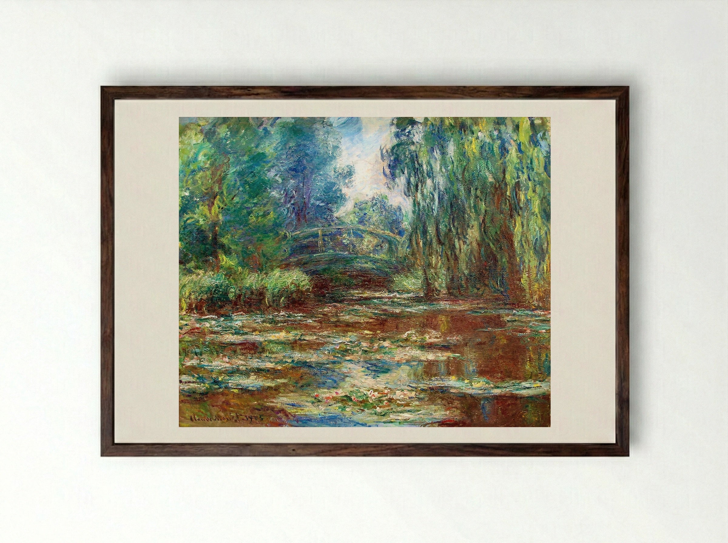 Water Lily Pond and Bridge - Claude Monet - Framed Print Dark Wood