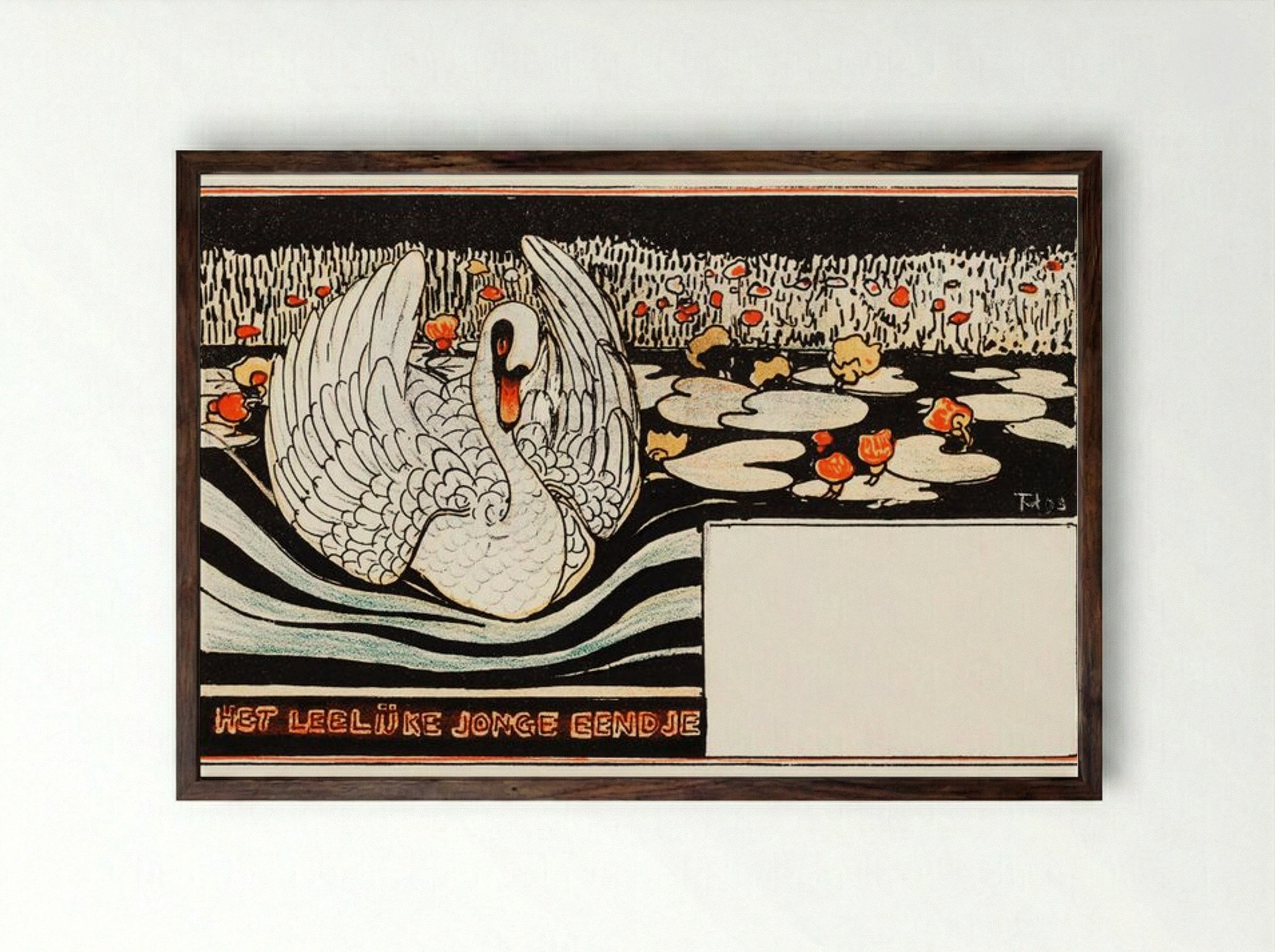 Het leelijke jonge eendje (The Ugly Duckling) - Theo van Hoytema - Framed Print Dark Wood