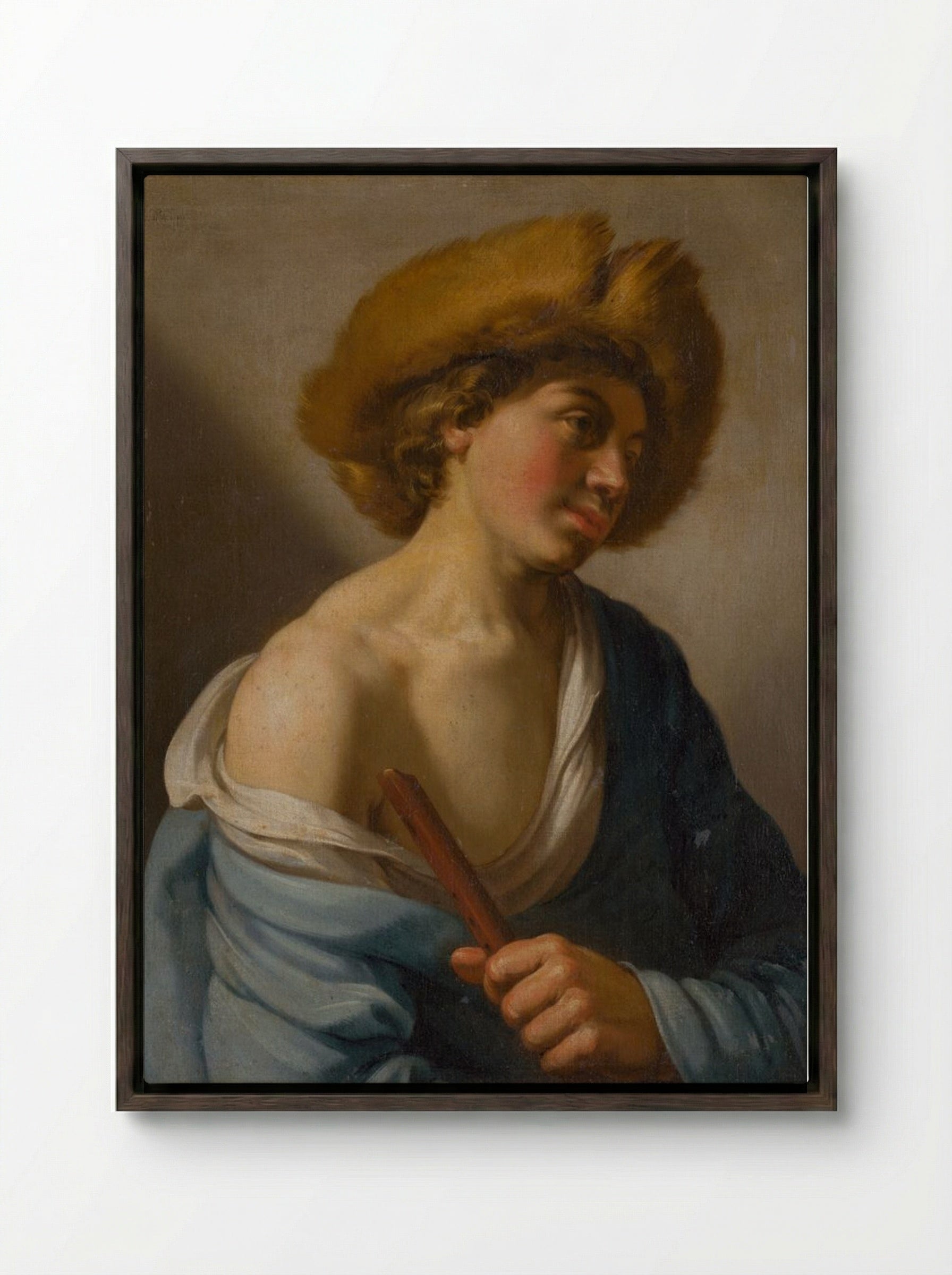 Shepherd with a Flute - Hendrick ter Brugghen - Framed Canvas Dark Wood