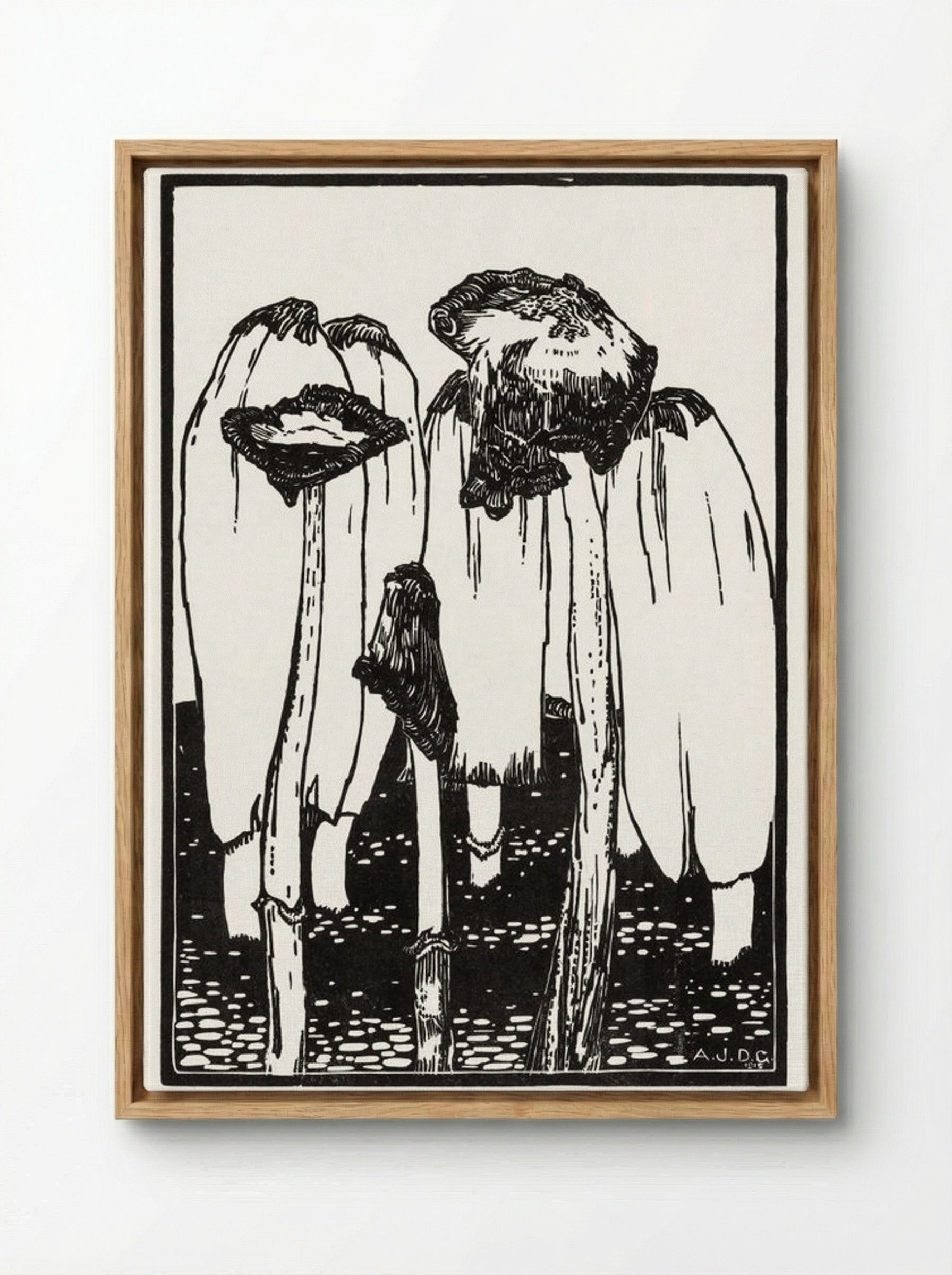 Ink Mushrooms - Julie de Graag - Framed Canvas Wood
