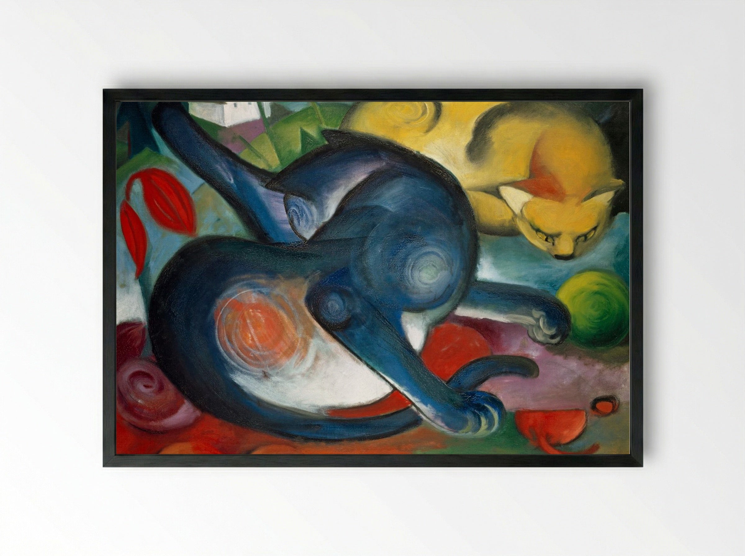Two Cats, Blue and Yellow - Franz Marc - Framed Print Black