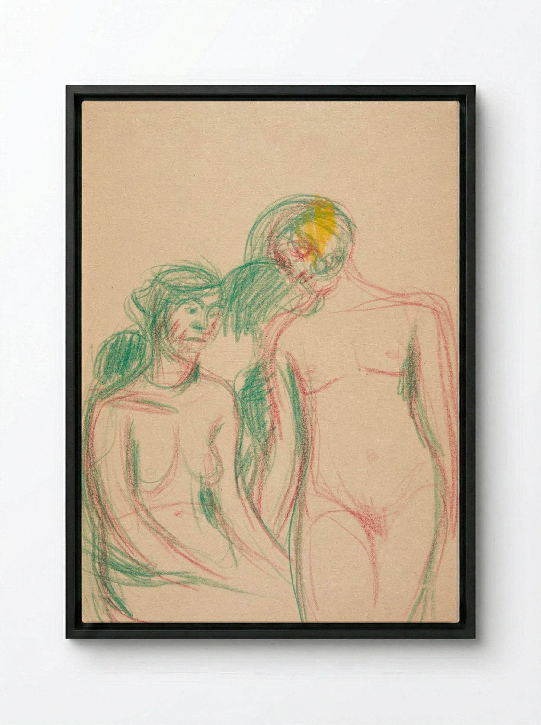 A Seated and a Standing Female Model - Harald Giersing - Framed Canvas Black