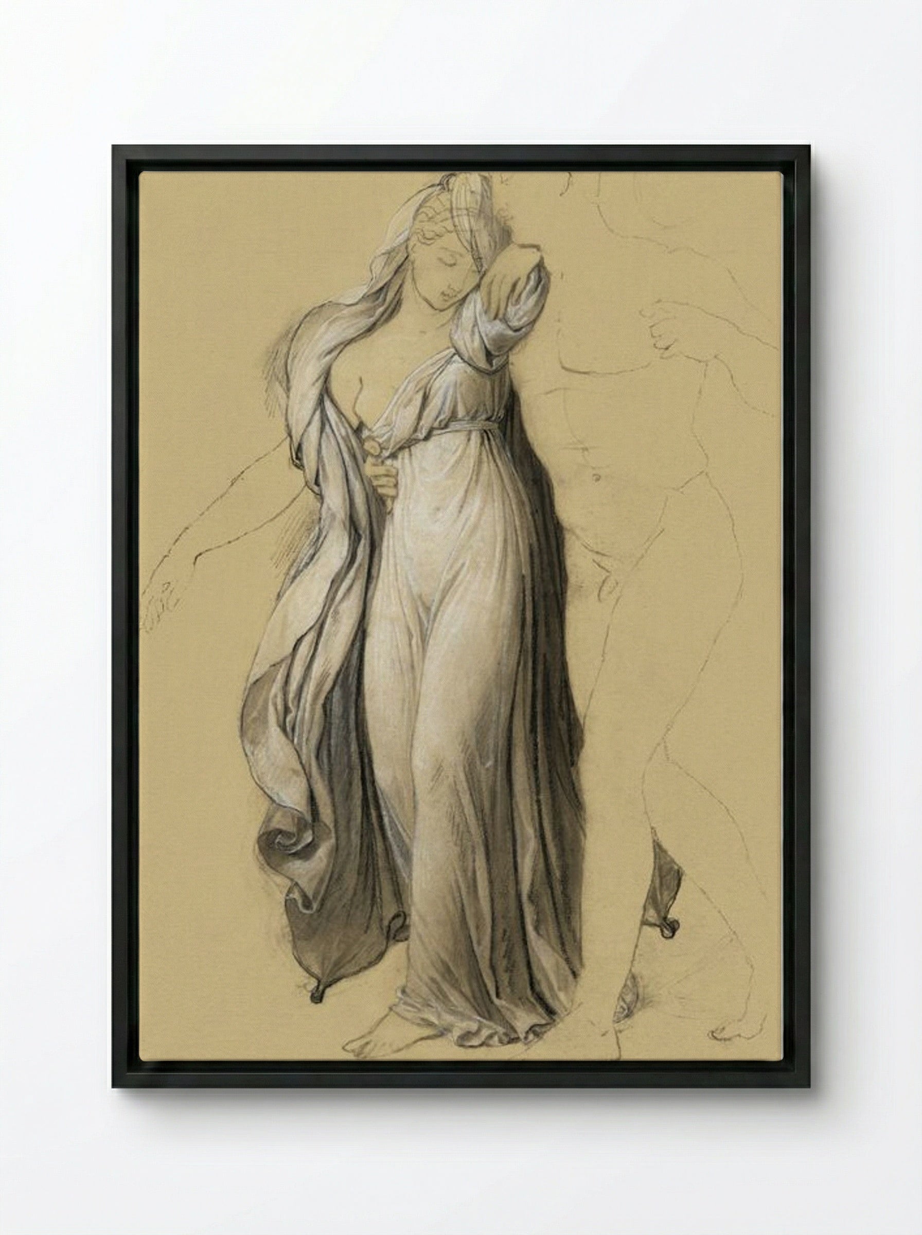 Drapery Study for Castor and Pollux Freeing Helen - Joseph-Ferdinand Lancrenon - Framed Canvas Black