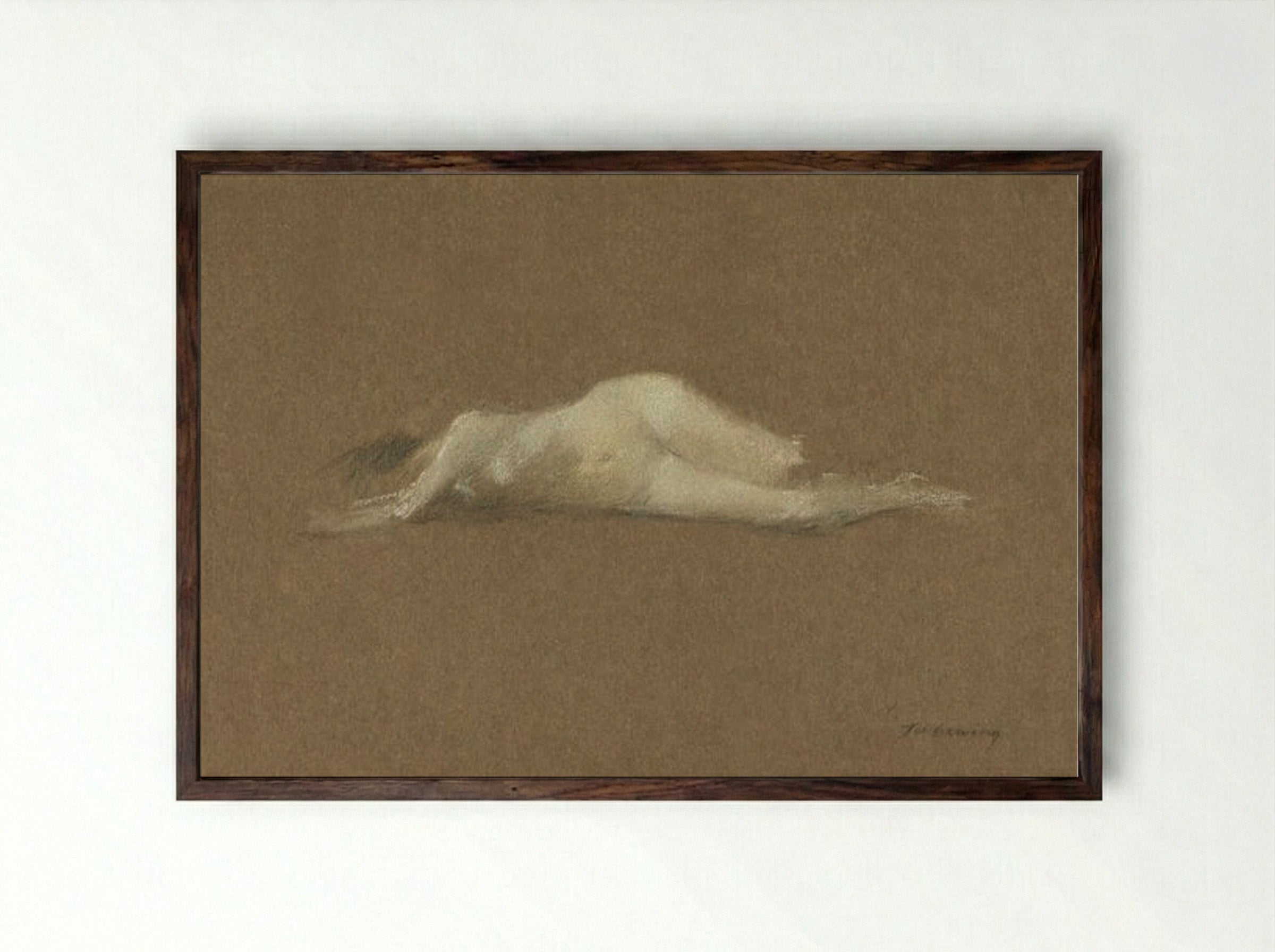Nude Woman on Her Side - Thomas Wilmer Dewing - Framed Print Dark Wood