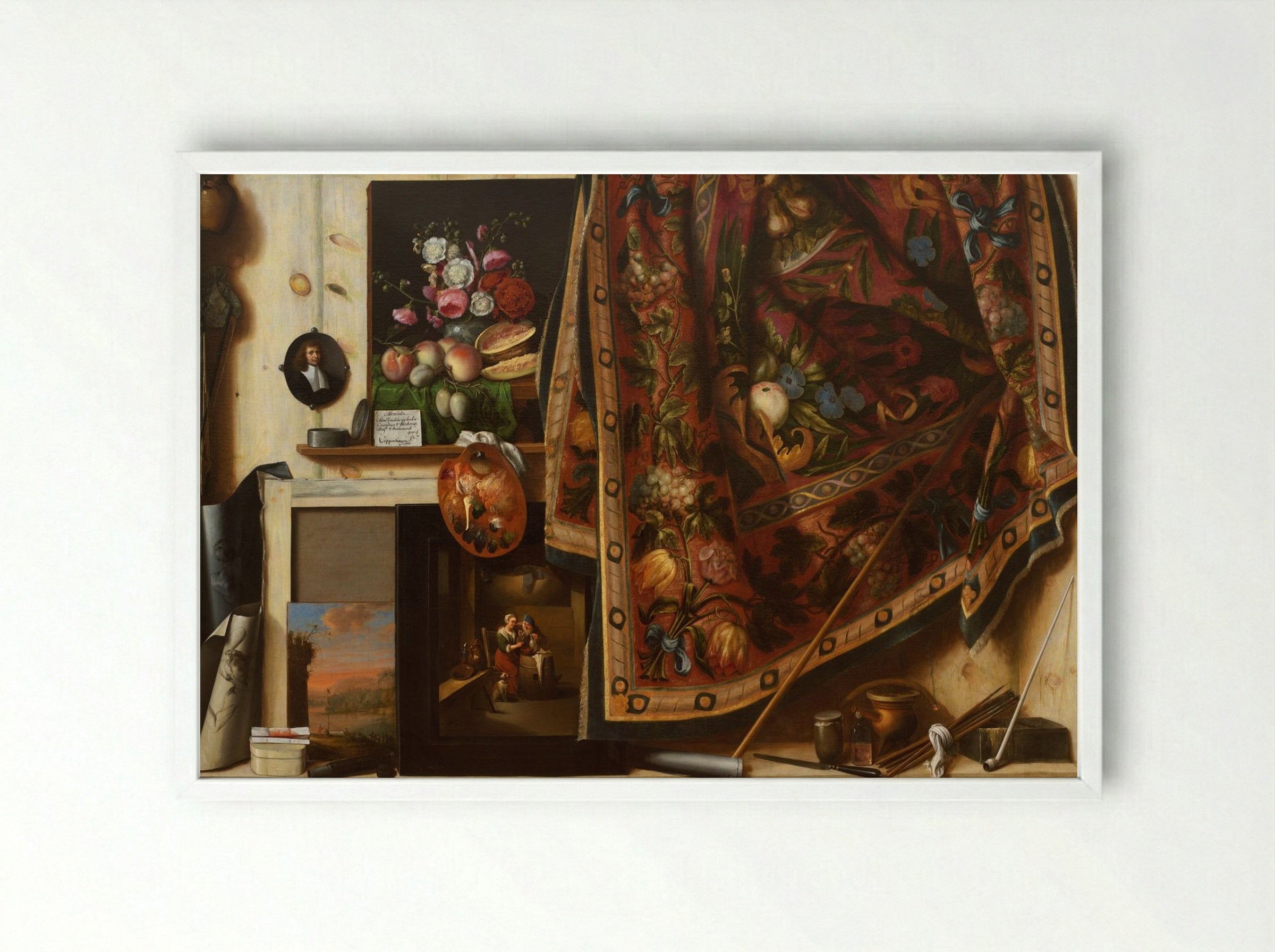 Trompe l'oeil. Cabinet from the Artist's Studio - Cornelis Norbertus Gysbrechts - Framed Print White