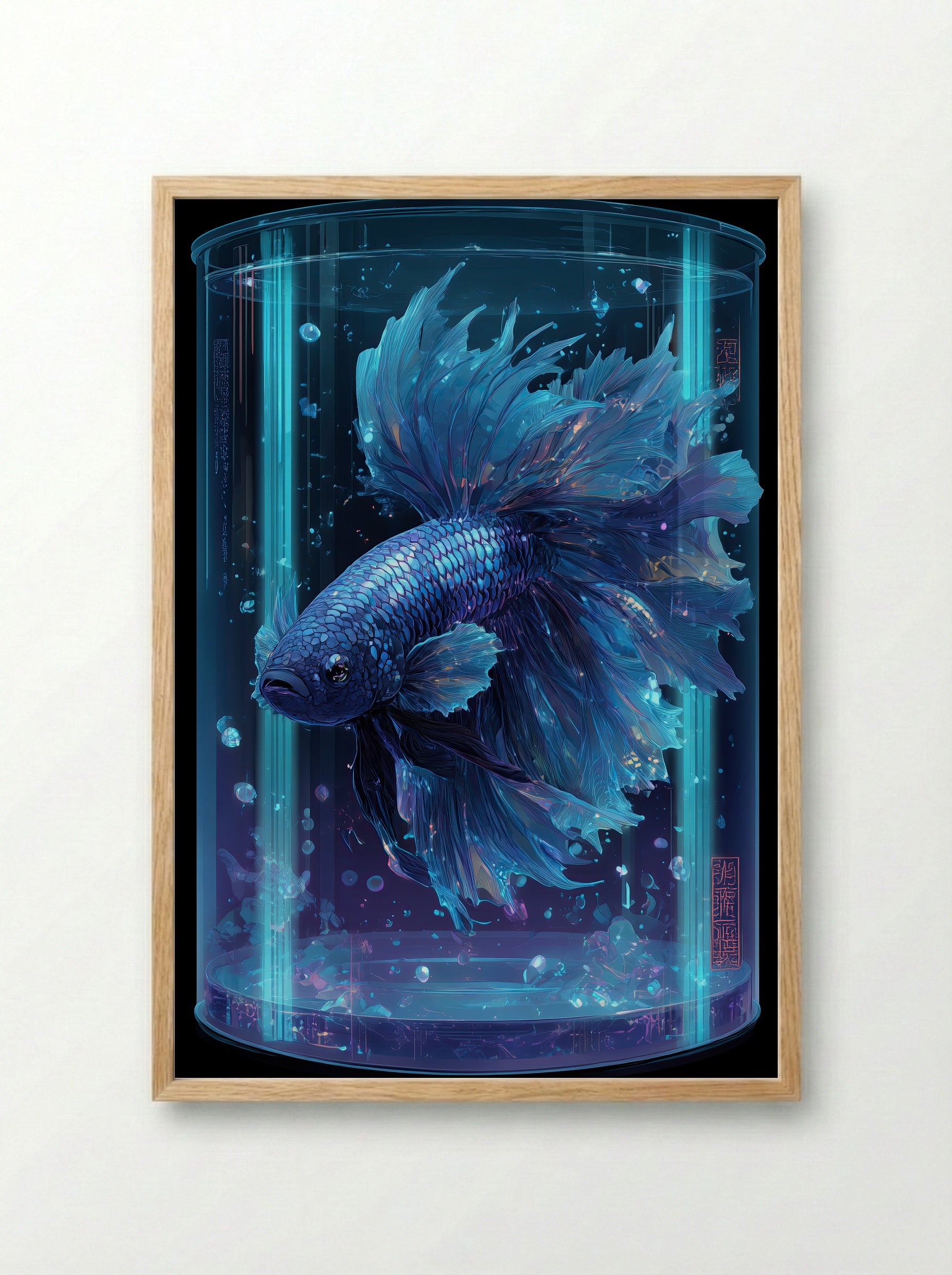 Neon Betta No.5 – Deep Current Blue - Framed Print Wood