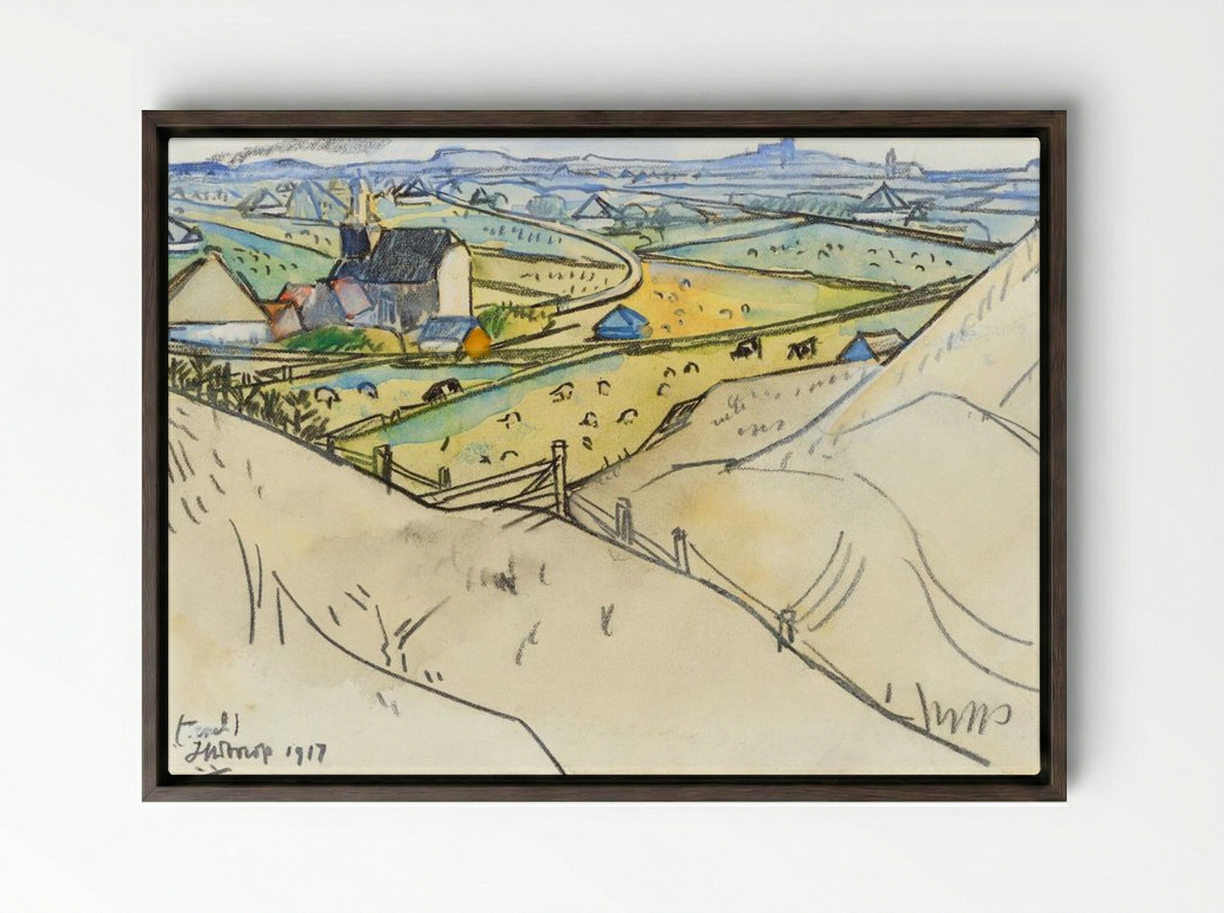 View from the Dunes on Koog in Texel - Jan Toorop - Framed Canvas Dark Wood