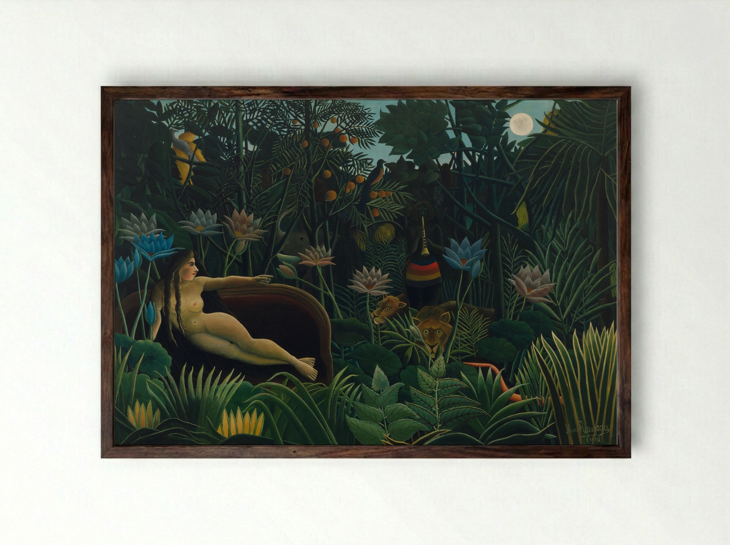 The Dream by Henri Rousseau – Naïve Art Jungle Fantasy Print - Framed Print Dark Wood