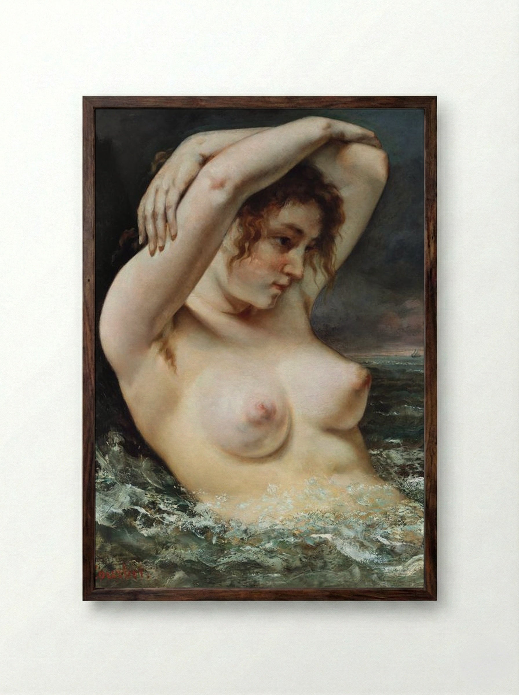 The Woman in the Waves - Gustave Courbet - Framed Print Dark Wood