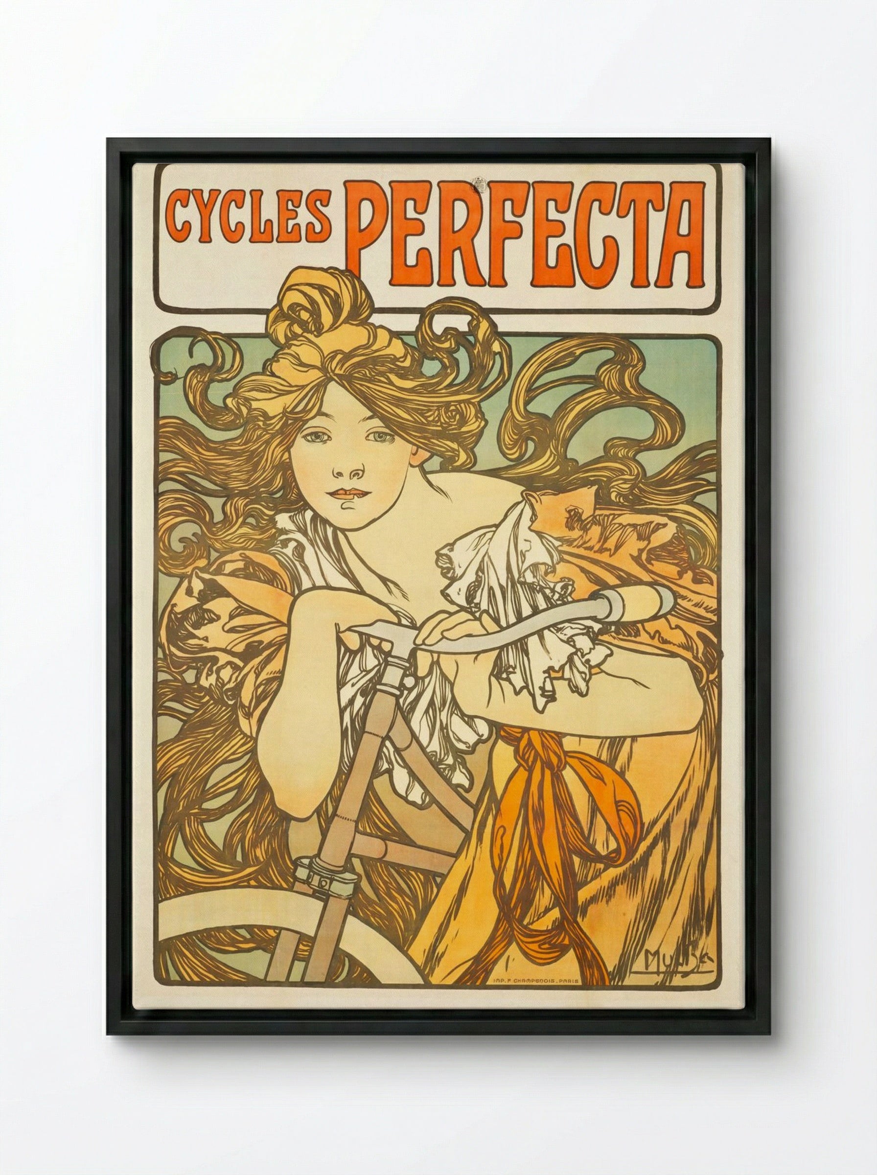 Cycles Perfecta - Alphonse Mucha - Framed Canvas Black