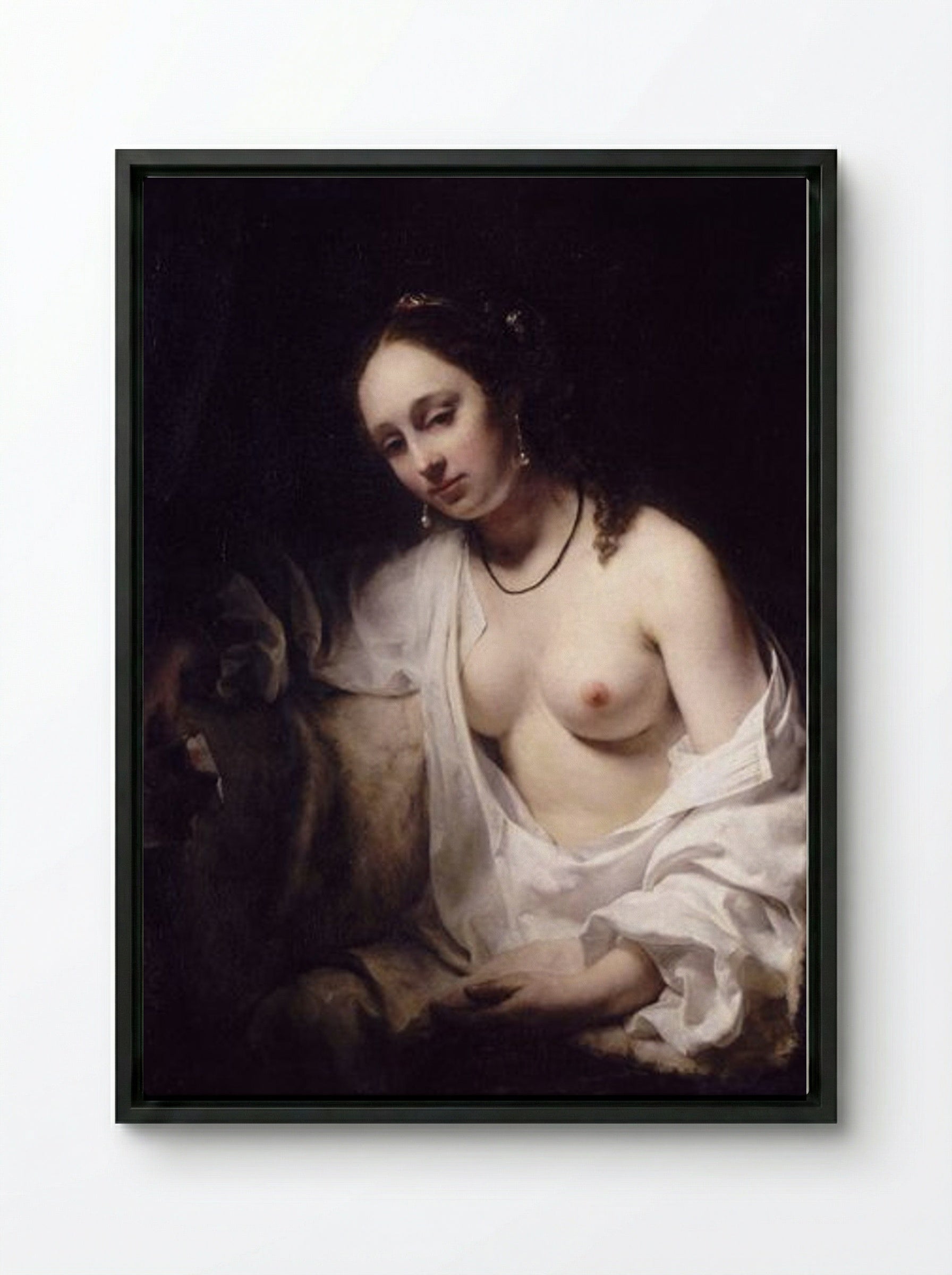 Bathsheba with King David's Letter - Willem Drost - Framed Canvas Black