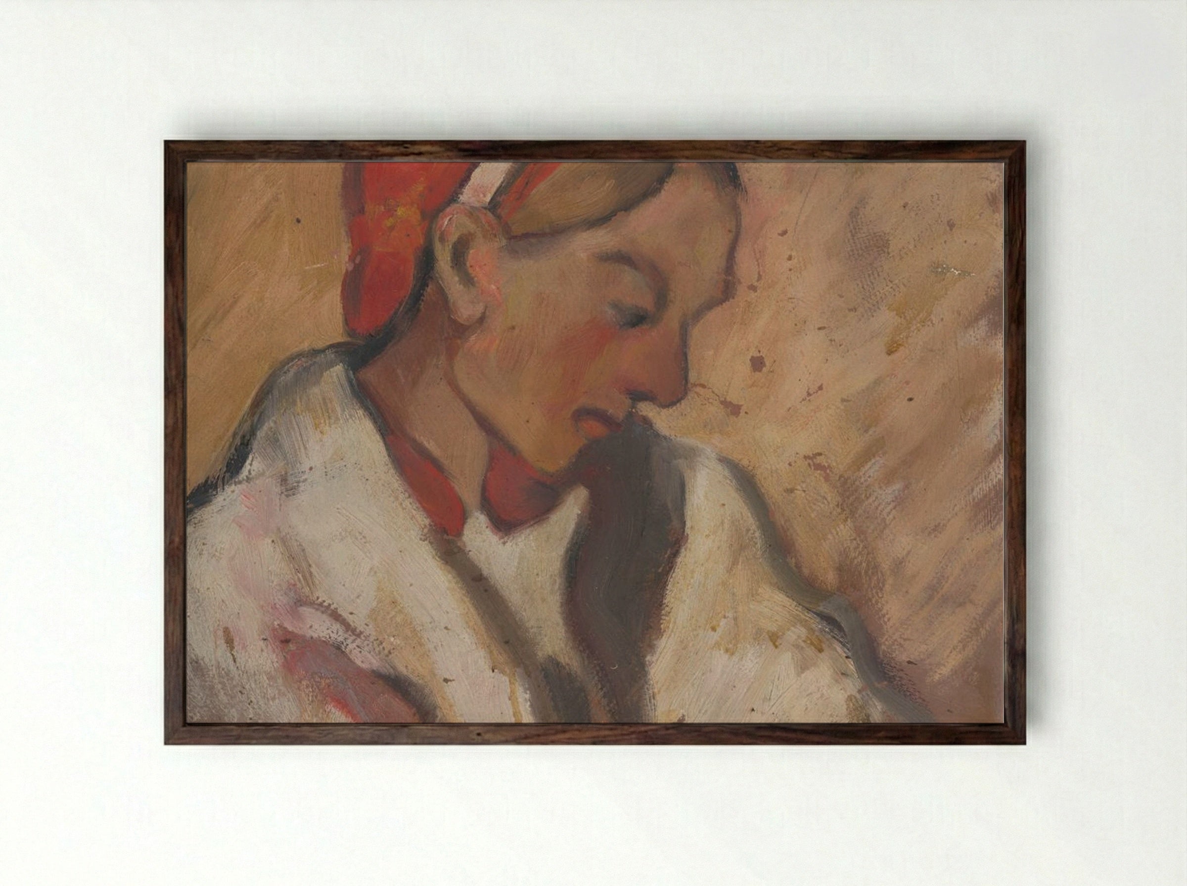 Girl in a Red Bonnet - Zolo Palugyay - Framed Print Dark Wood