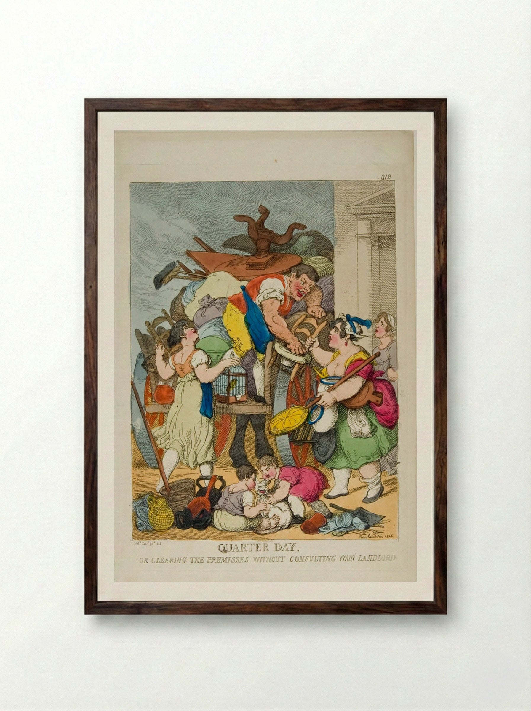 Quarter Day, or Clearing the Premises without Consulting Your Landlord - Thomas Rowlandson - Framed Print Dark Wood
