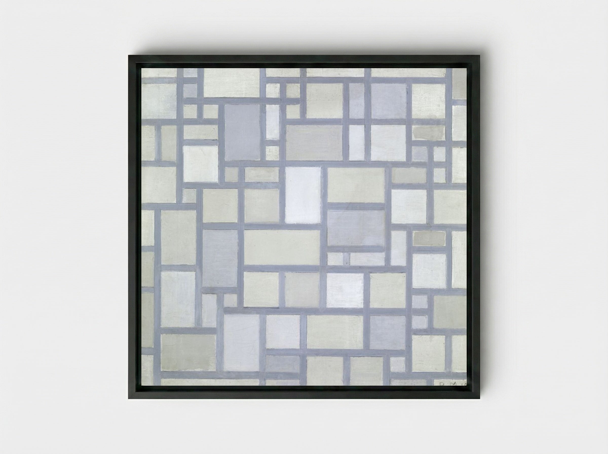Composition with Gray Lines - Piet Mondrian - Framed Canvas Black