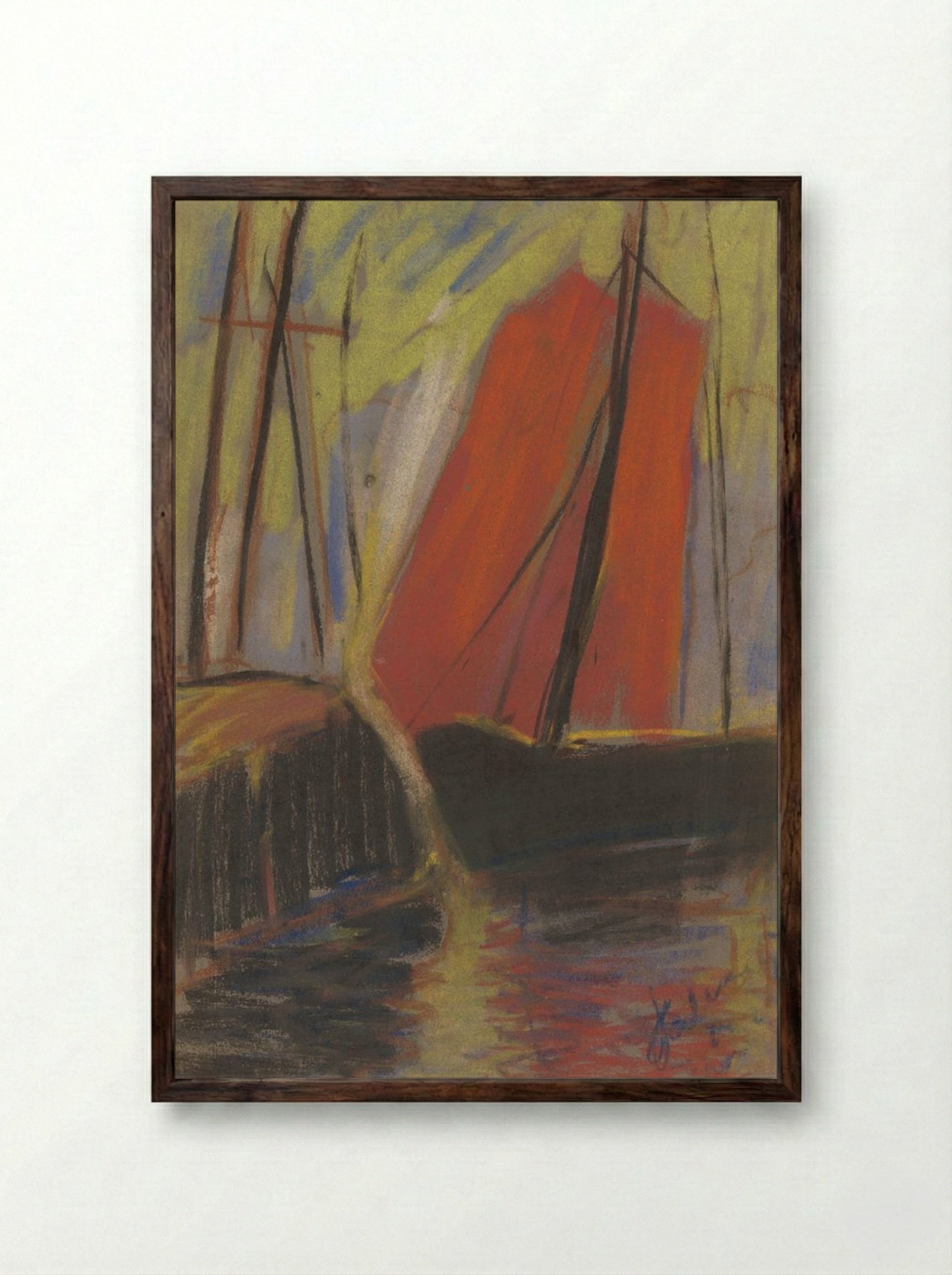 Red Yacht - Zolo Palugyay - Framed Print Dark Wood