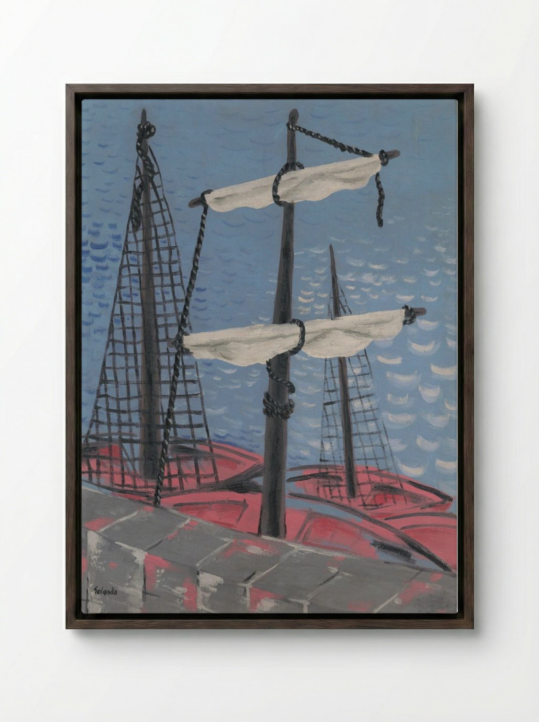 Fishing Boats - Mikuláš Galanda - Framed Canvas Dark Wood