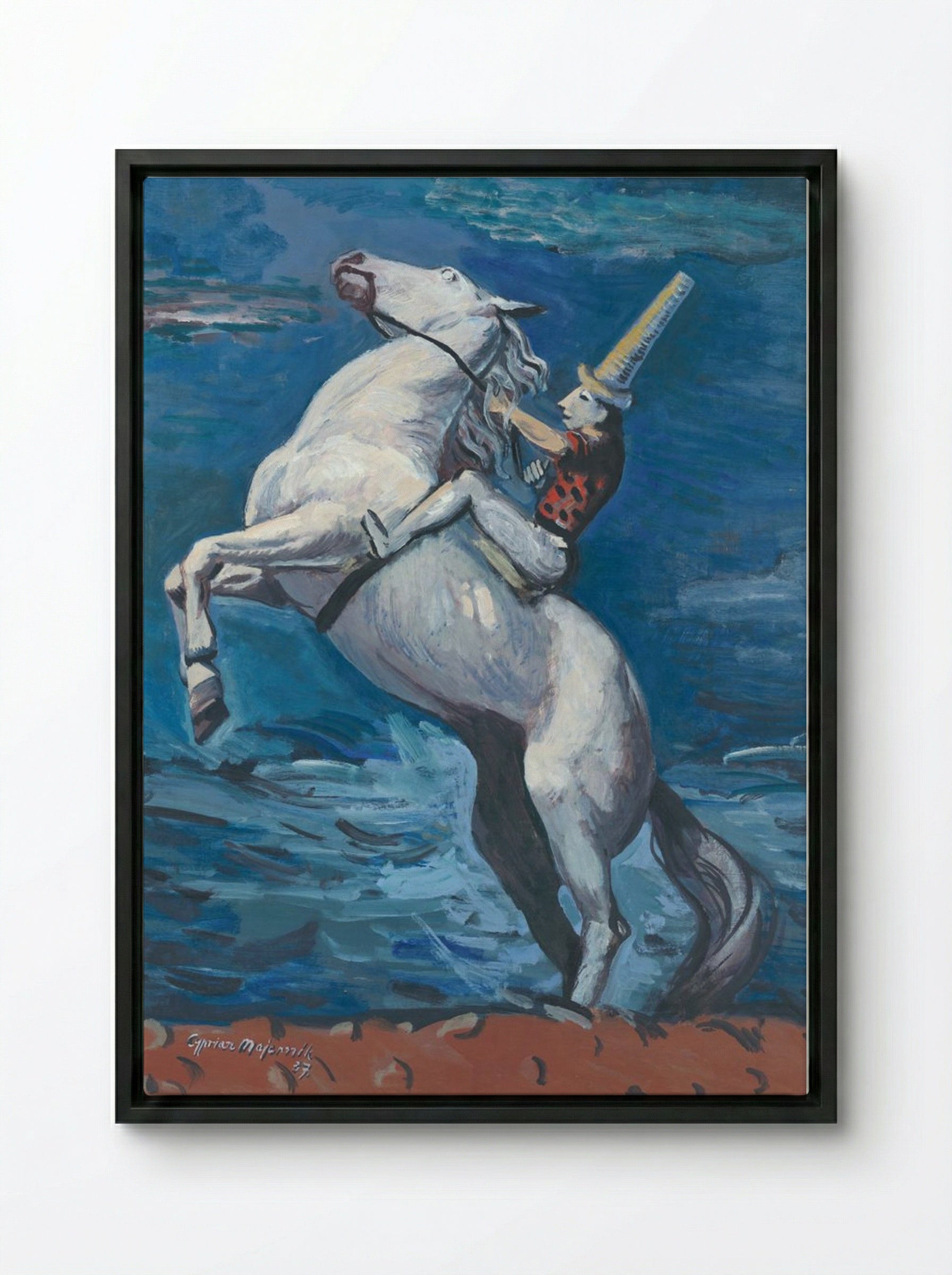 Rider by the Seashore - Cyprián Majerník - Framed Canvas Black