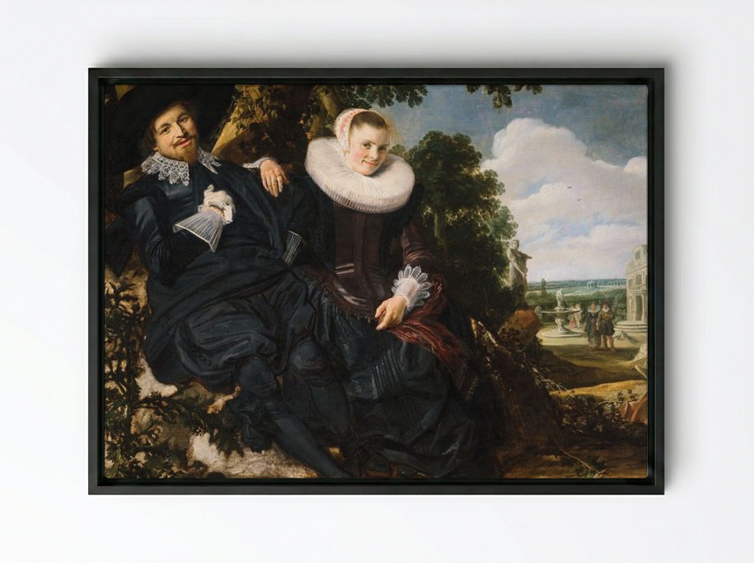 Wedding Portrait of Isaac Abrahamsz Massa and Beatrix van der Laan - Frans Hals - Framed Canvas Black