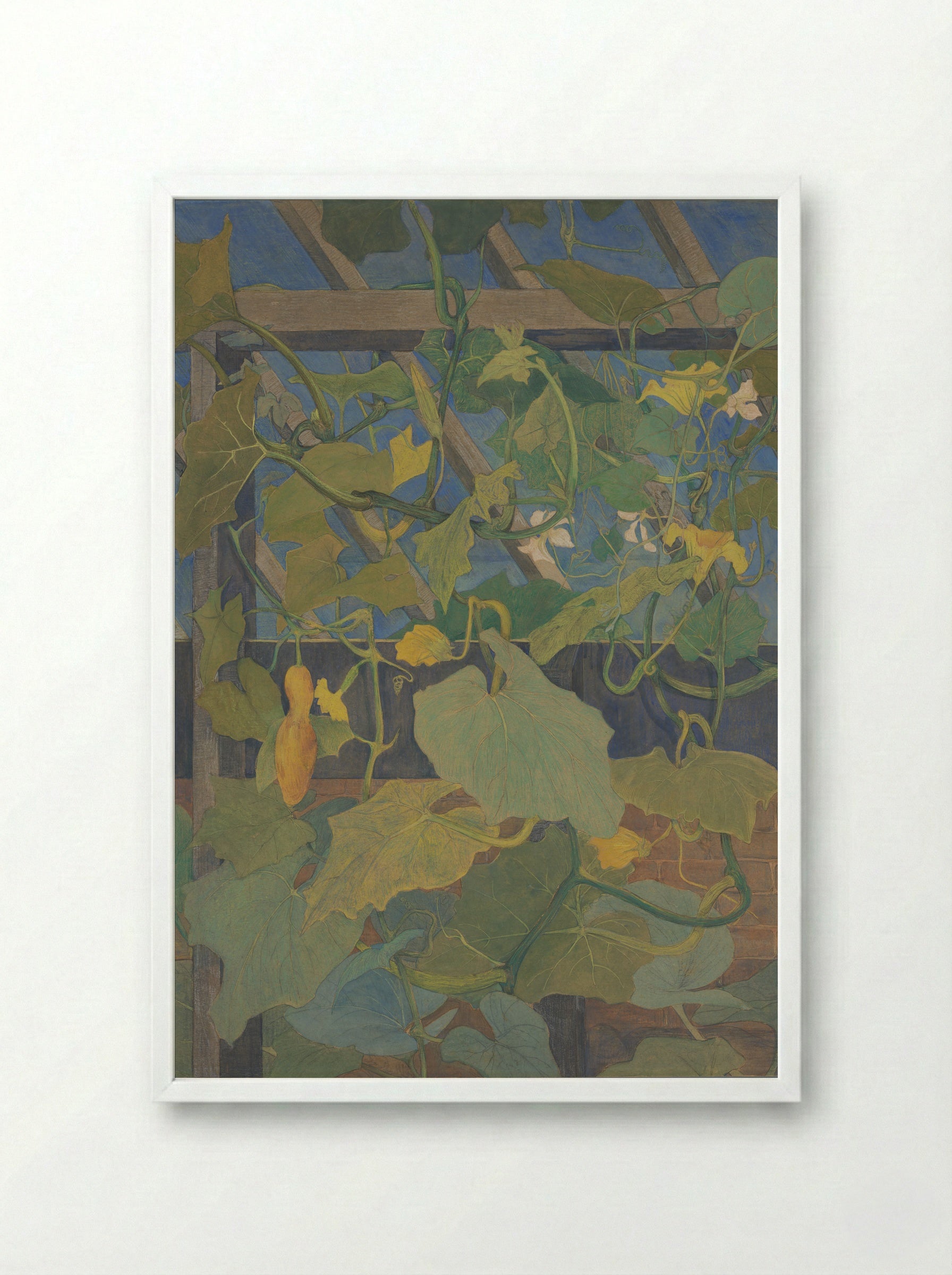Greenhouse with Ornamental Gourds - Theo van Hoytema - Framed Print White