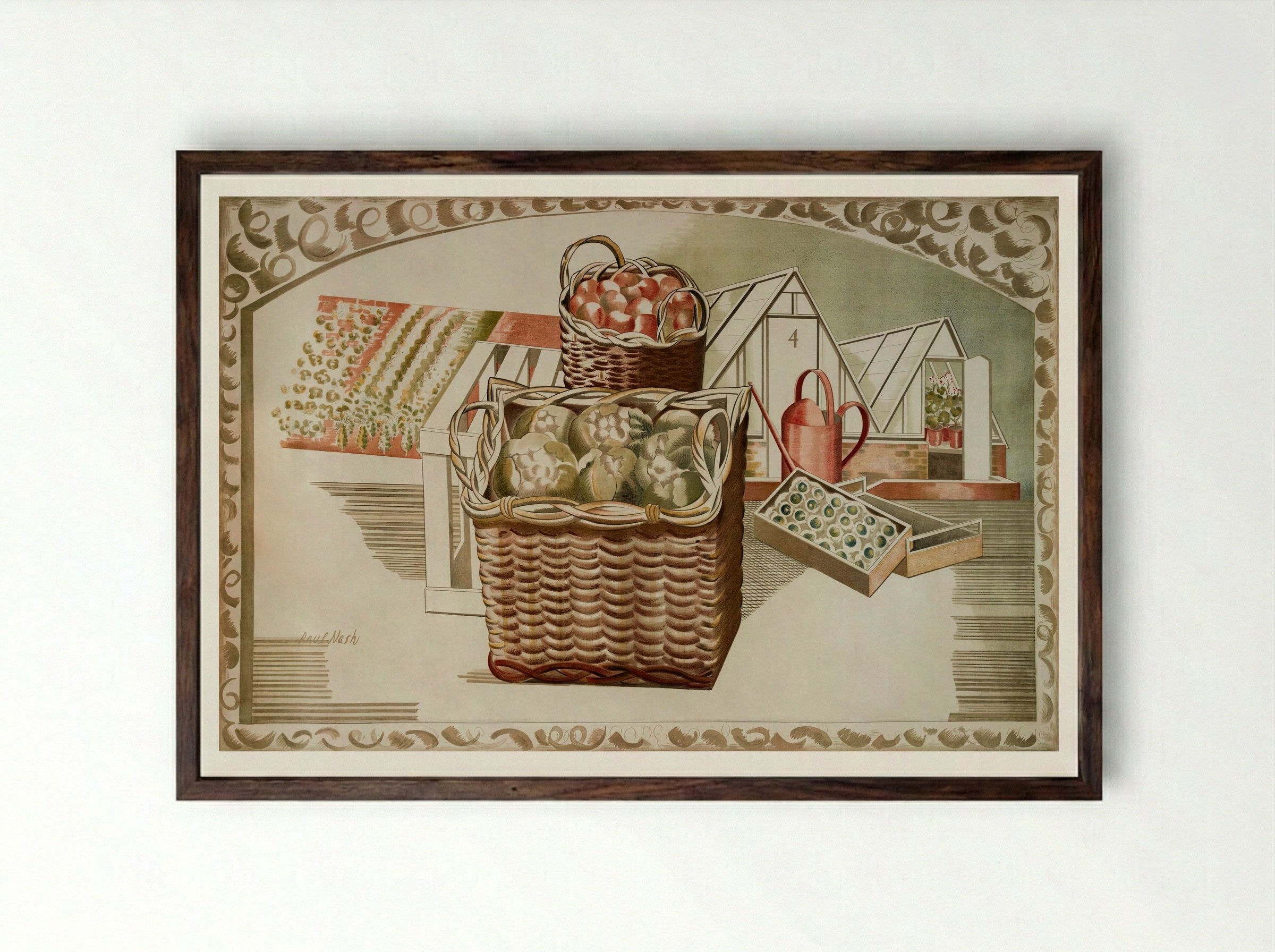 Fruit Gardens and Orchard - Paul Nash - Framed Print Dark Wood