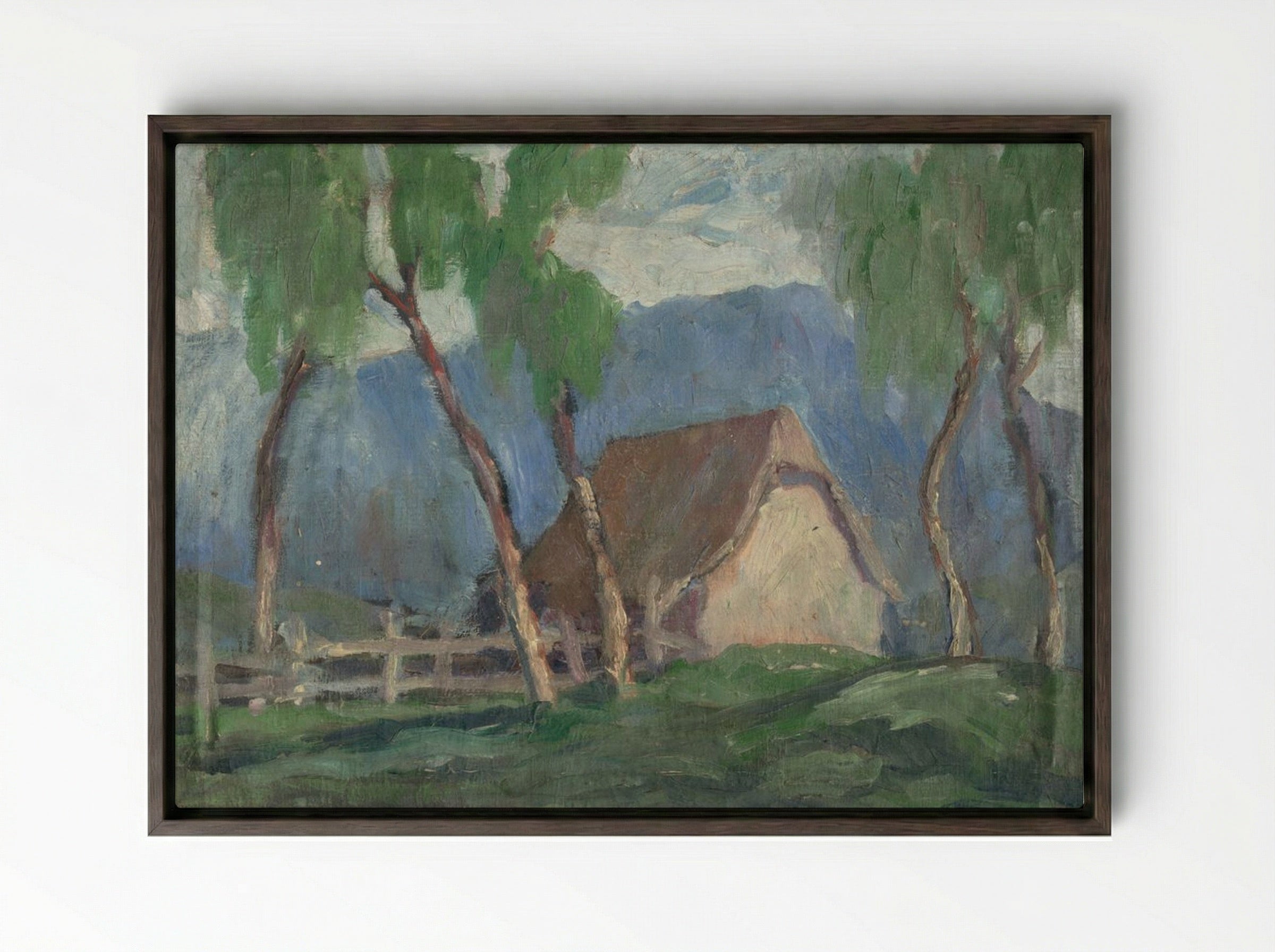 Landscape with Birches - Zolo Palugyay - Framed Canvas Dark Wood