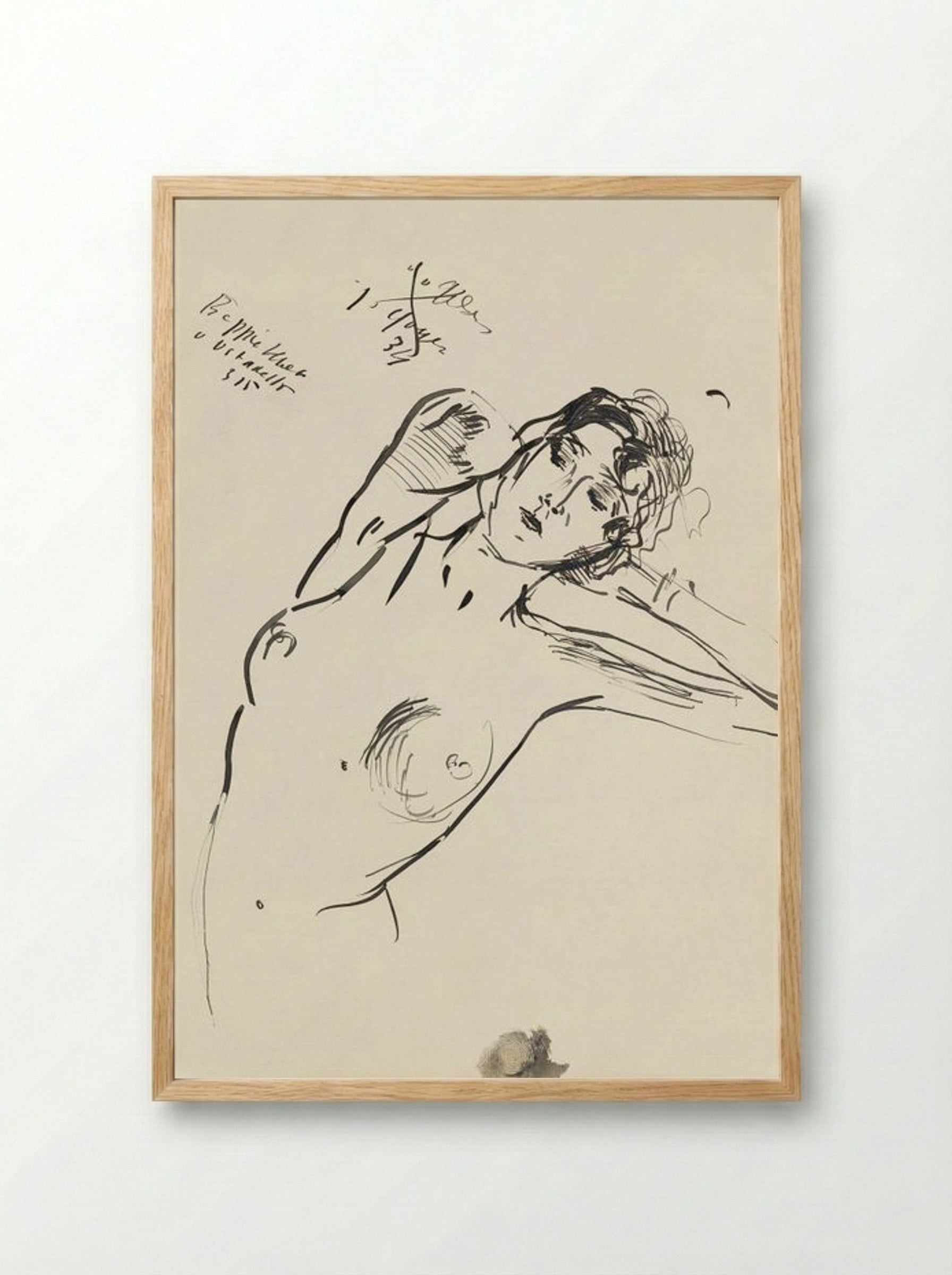 Vrouwelijk naakt (Reclining Nude, Ink on Paper) - Isaac Israels - Framed Print Wood