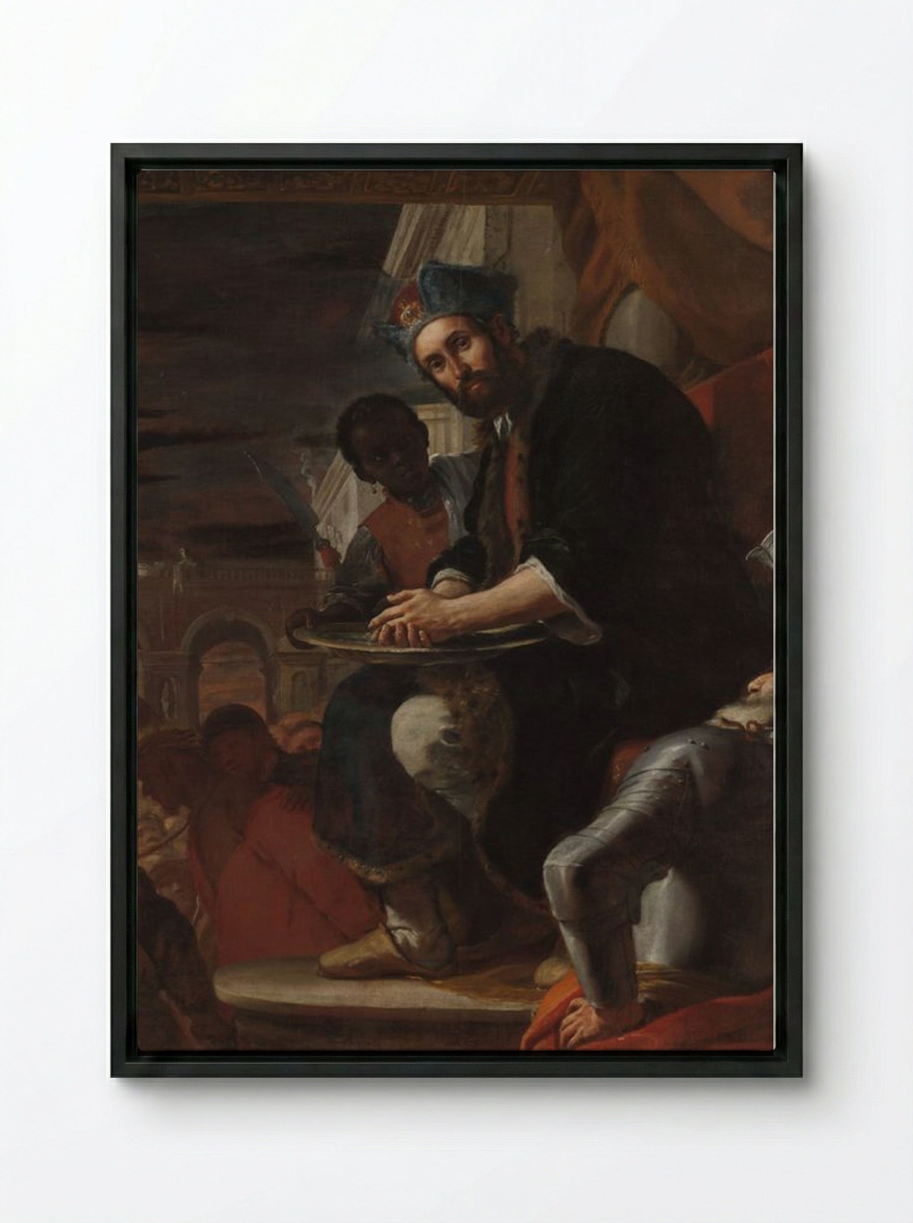 Pilate Washing His Hands - Mattia Preti - Framed Canvas Black