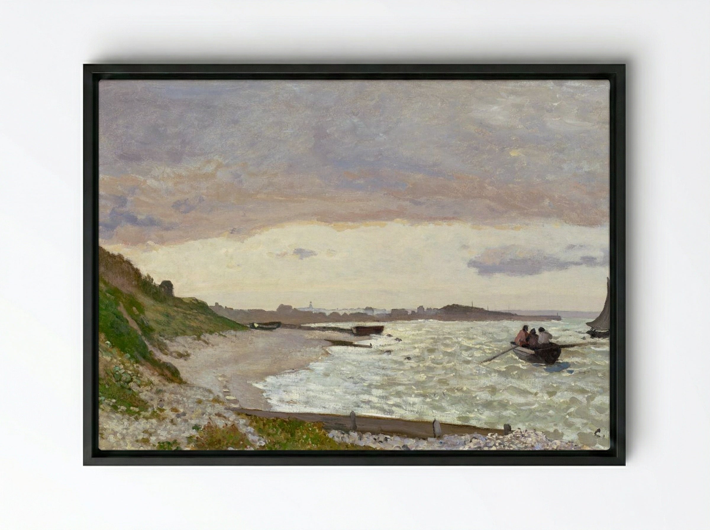The Seashore at Sainte-Adresse - Claude Monet - Framed Canvas Black