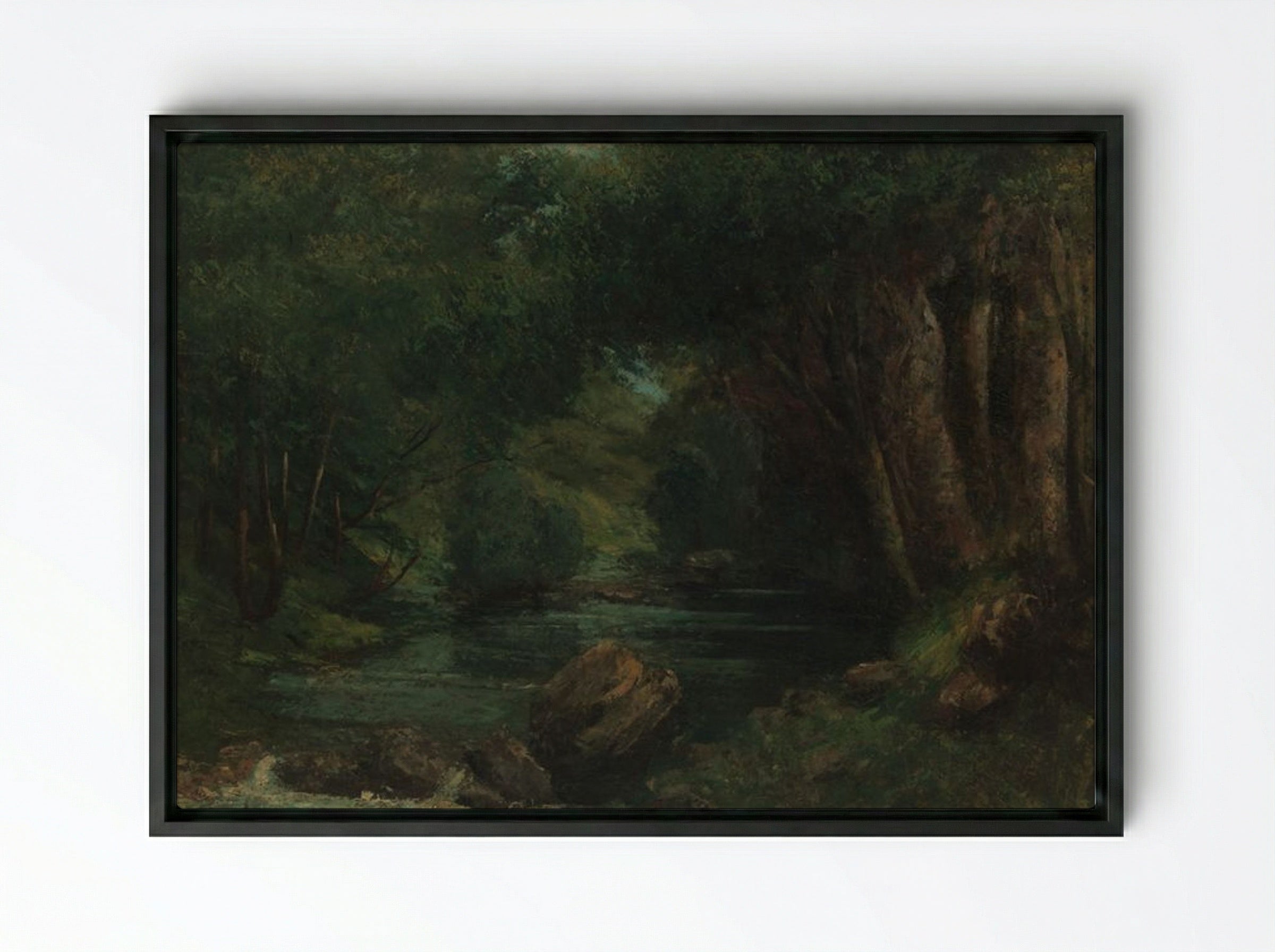 A Brook in the Forest - Gustave Courbet - Framed Canvas Black