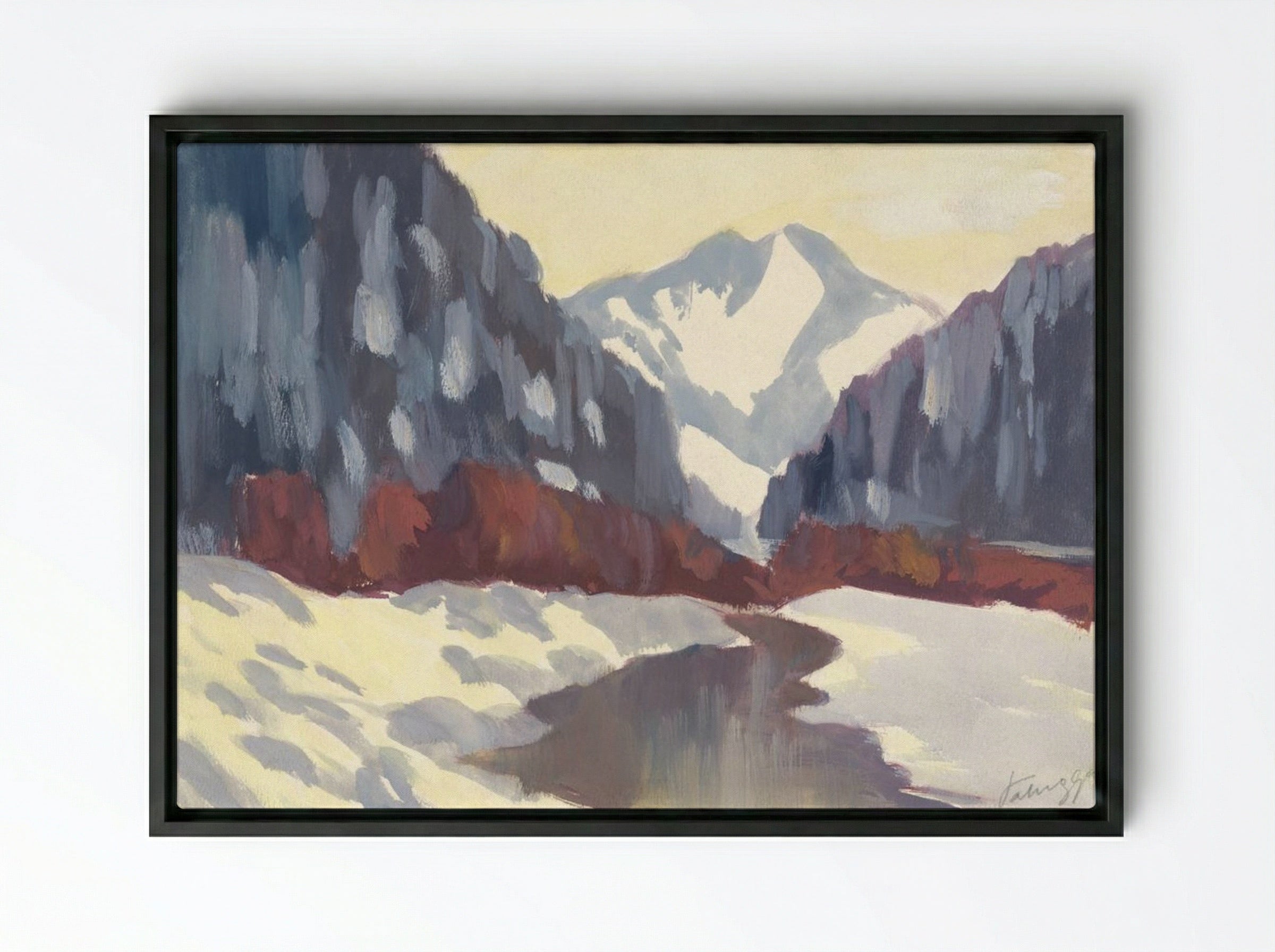 Brook in the Winter - Zolo Palugyay - Framed Canvas Black