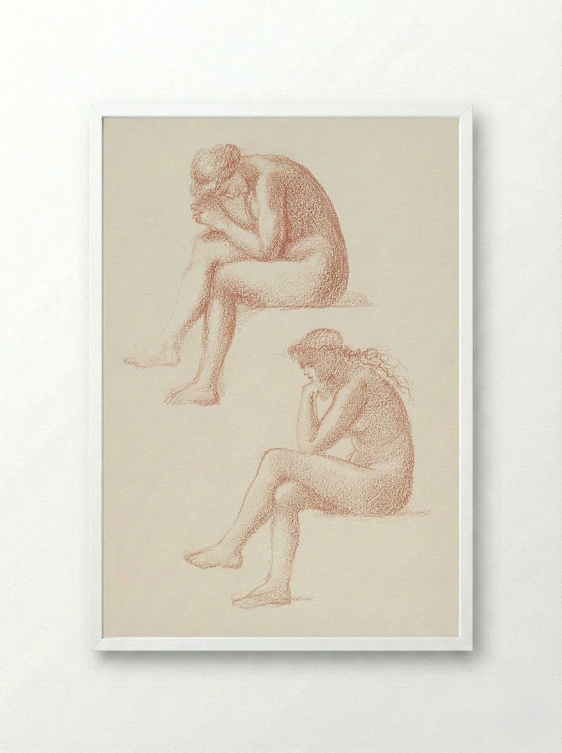 Two Studies for the Figure on the Right (From 'The Lament') - Edward Burne-Jones - Framed Print White