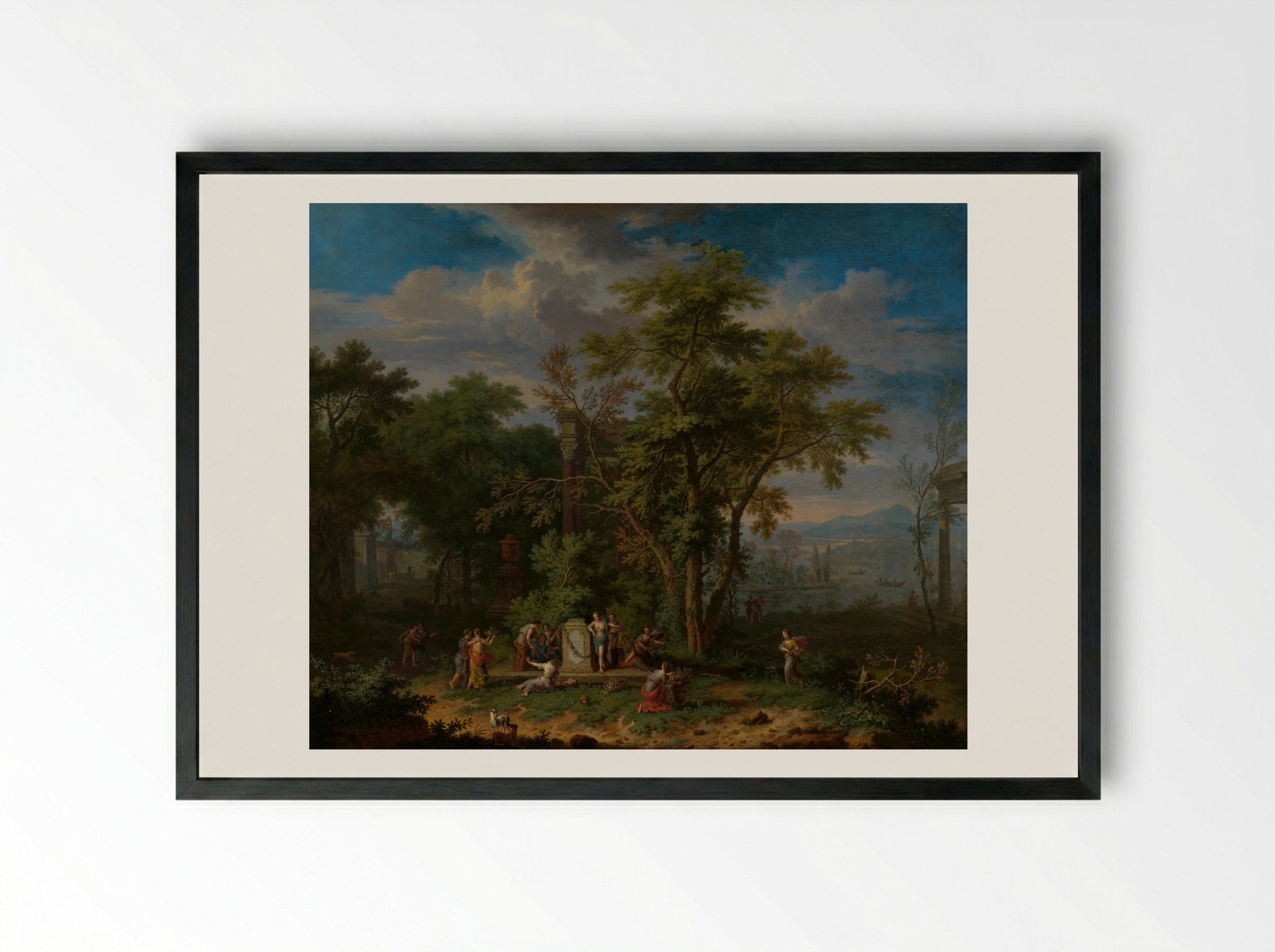 Arcadian Landscape with a Sacrifice - Jan van Huysum - Framed Print Black