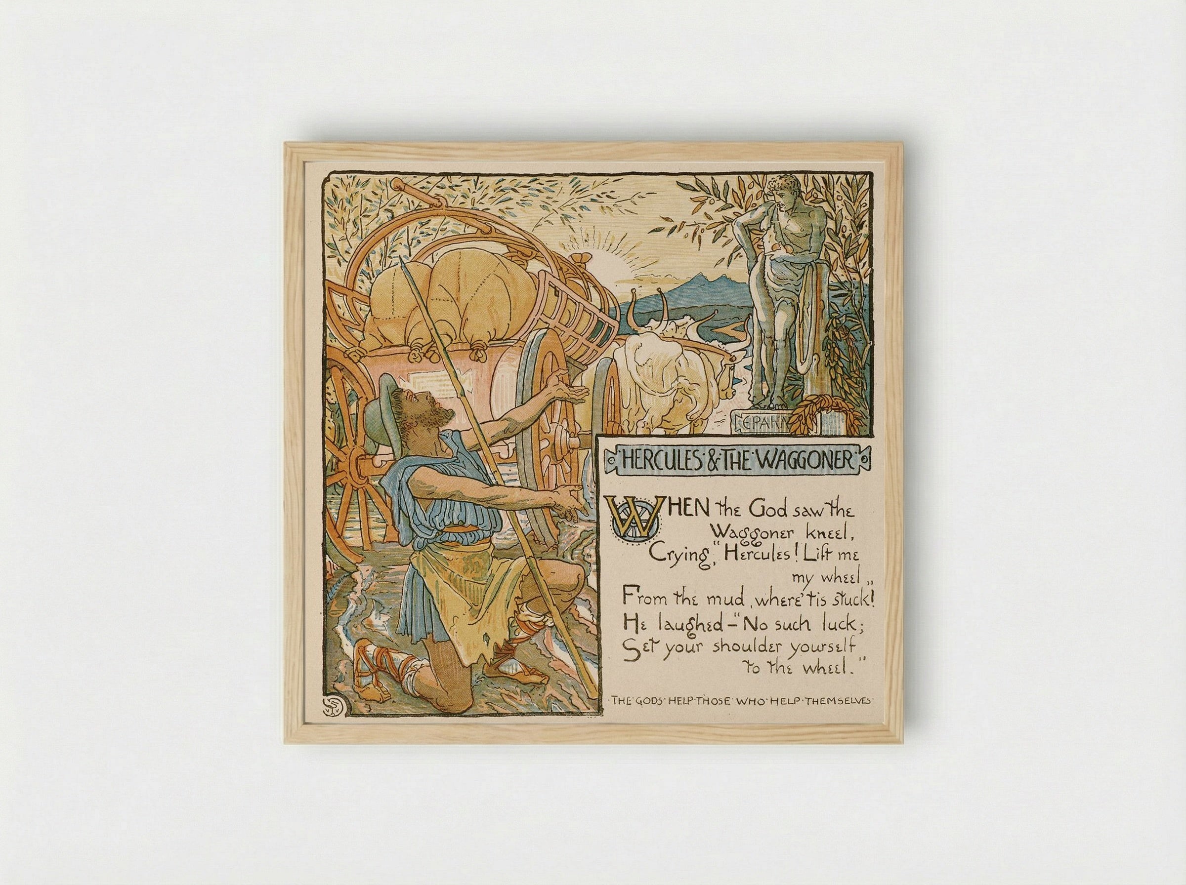 An illustration of the fable of Hercules and the Wagoner - Walter Crane - Framed Print Wood