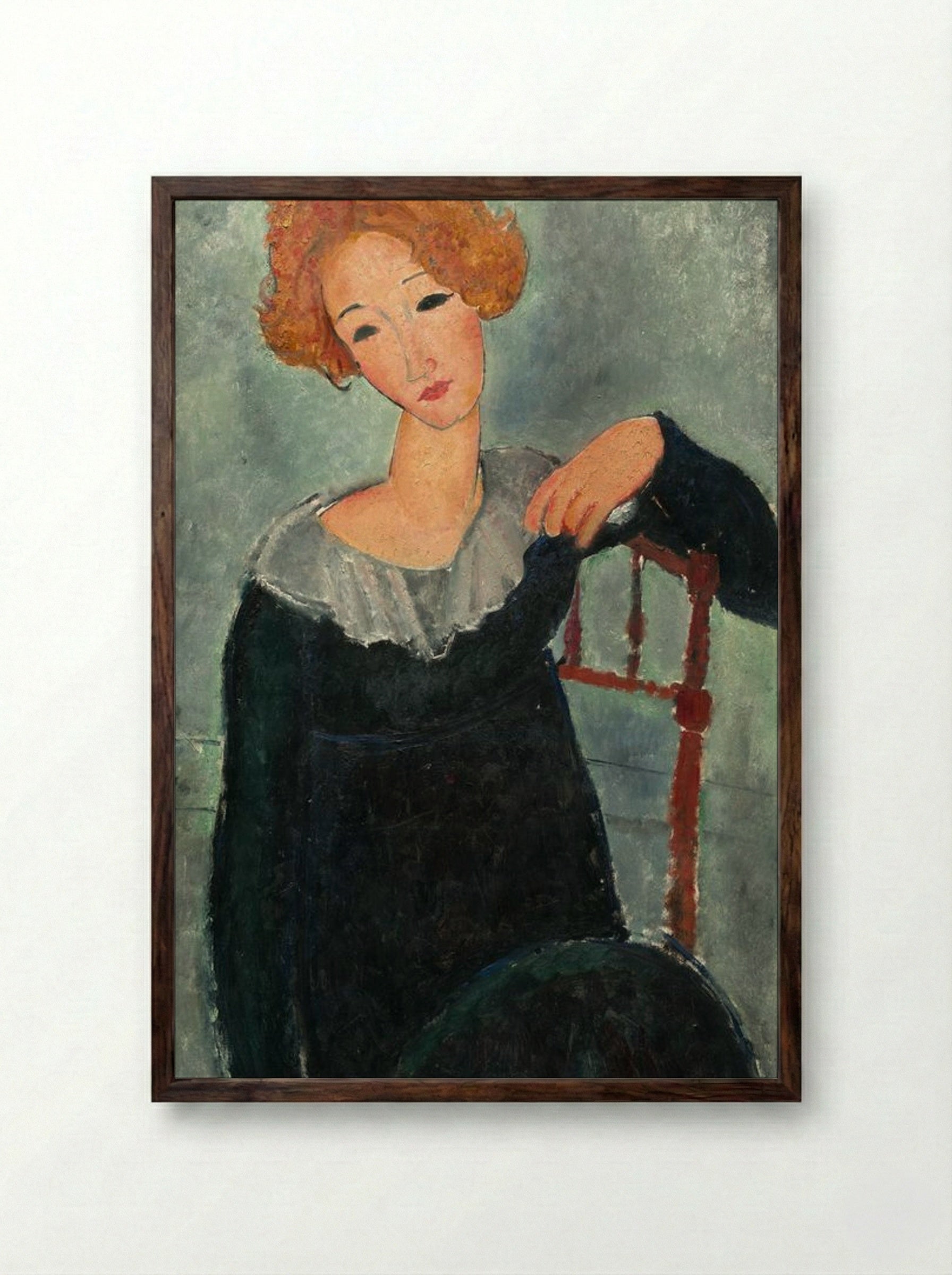 Woman with Red Hair - Amedeo Modigliani - Framed Print Dark Wood