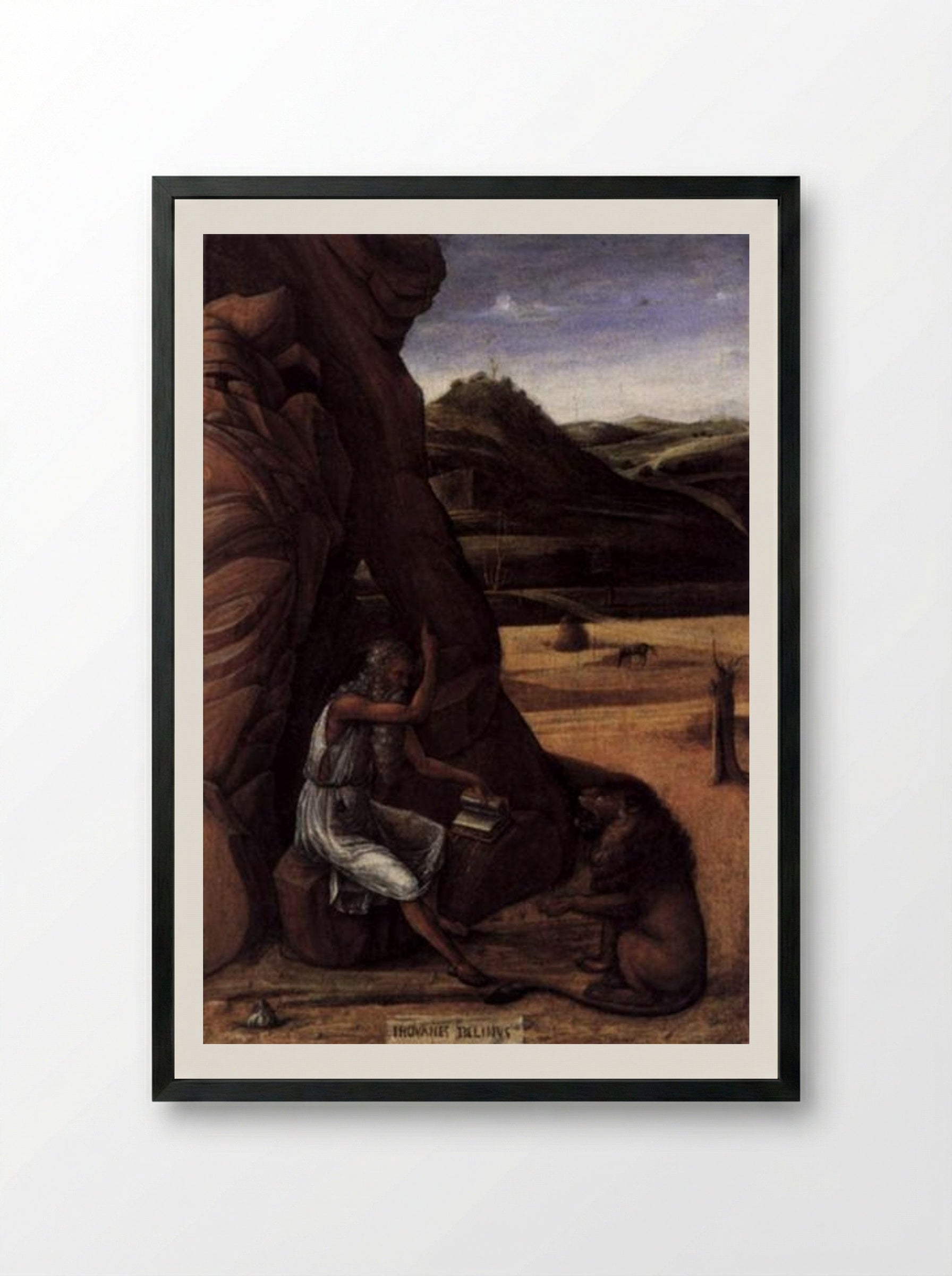 St. Jerome in the Wilderness - Giovanni Bellini - Framed Print Black