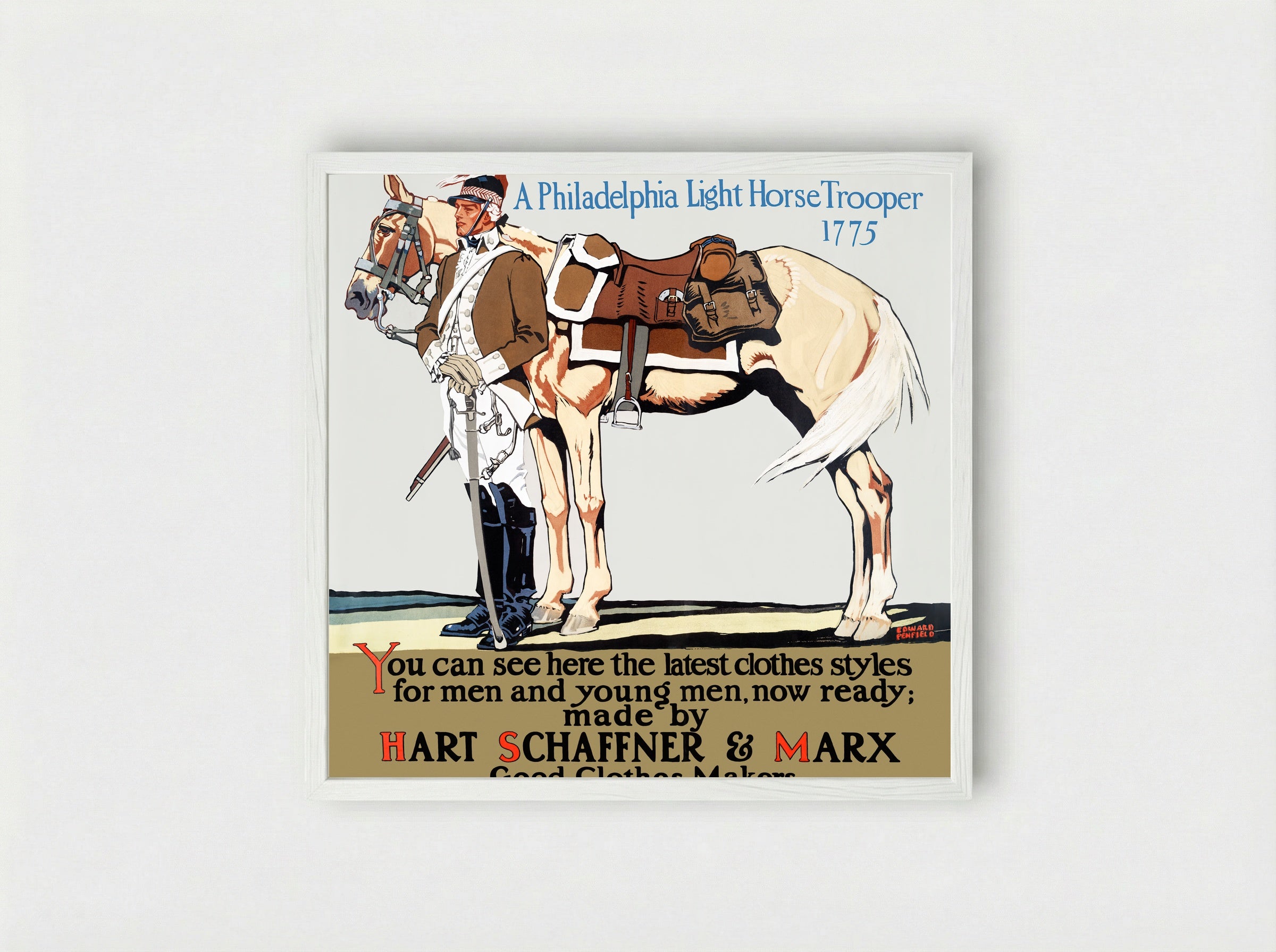 A Philadelphia Light Horse Trooper, 1775 - Edward Penfield - Framed Print White