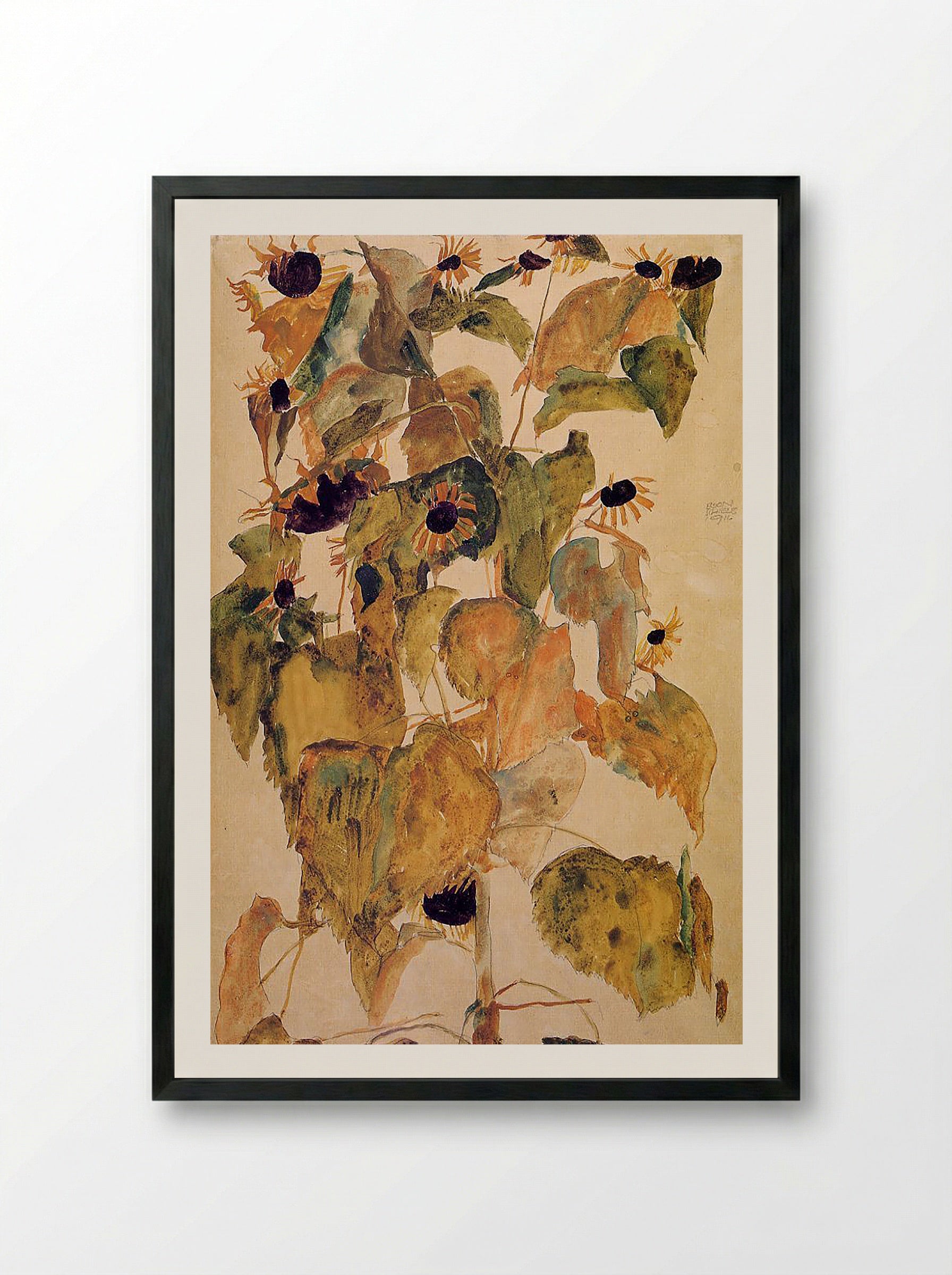 Sunflowers - Egon Schiele - Framed Print Black