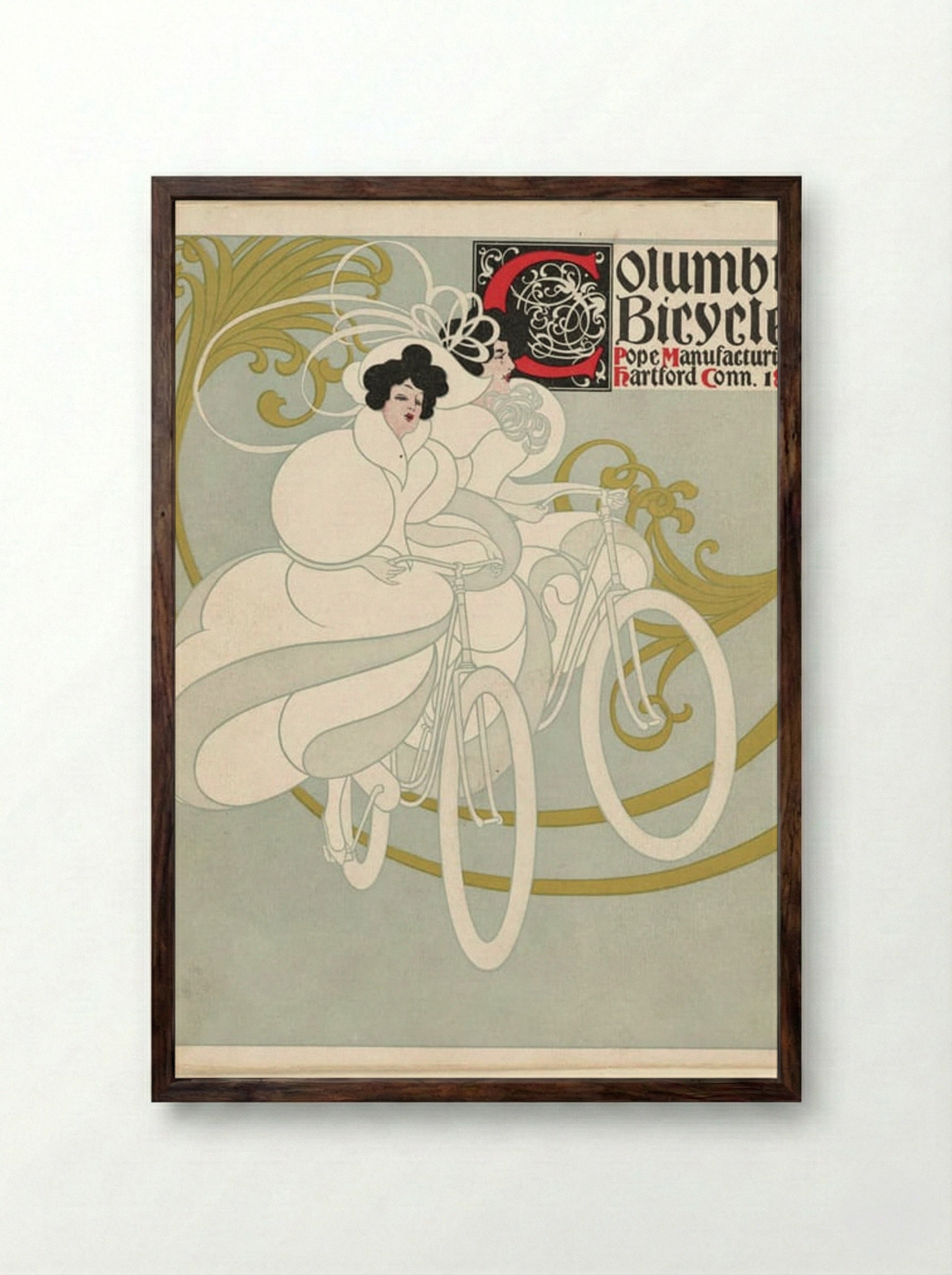 Columbia Bicycles, Pope Manufacturing Co., Hartford, Conn. - Will H. Bradley - Framed Print Dark Wood