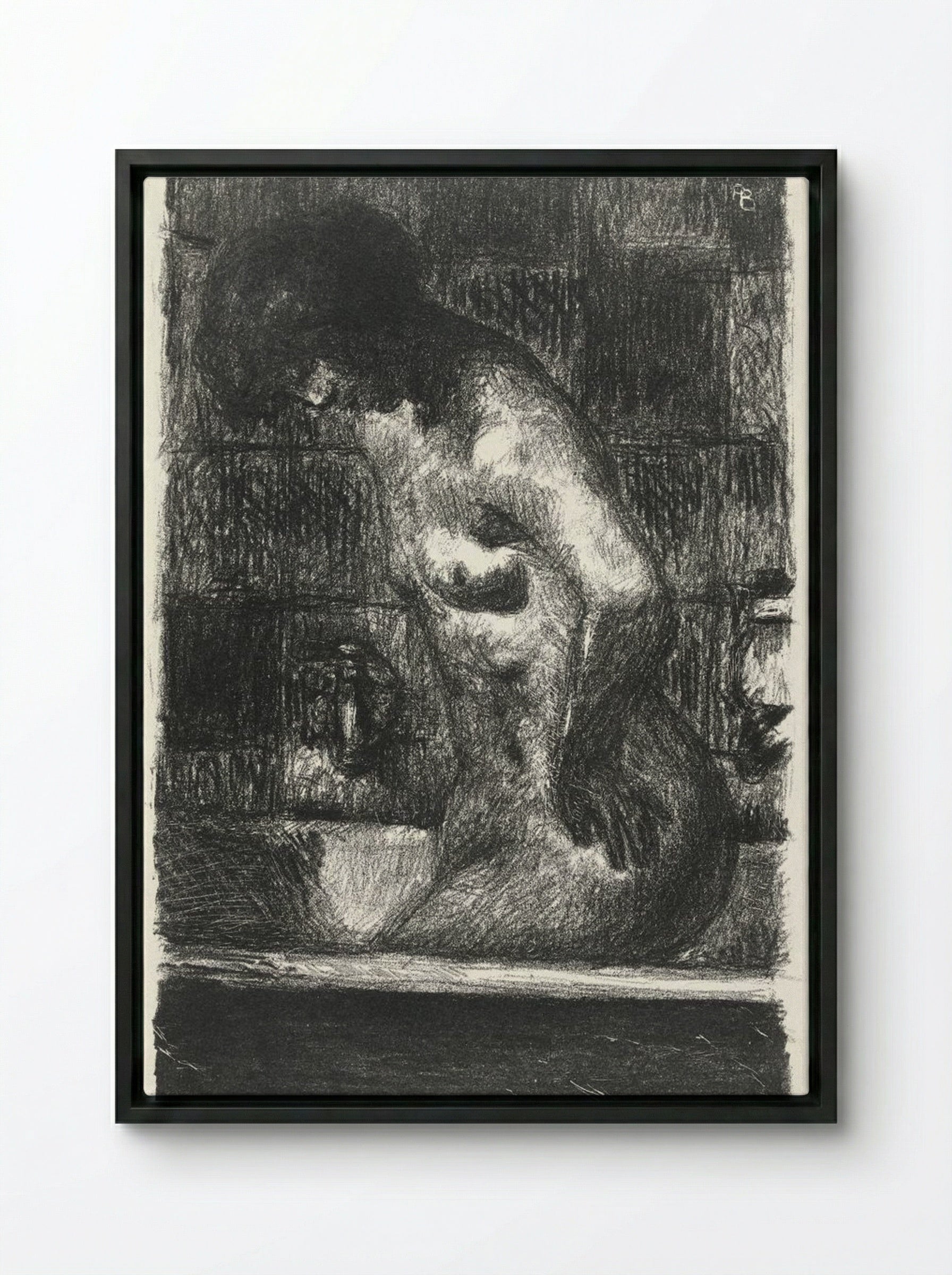 Woman Standing in Her Bathtub - Pierre Bonnard - Framed Canvas Black