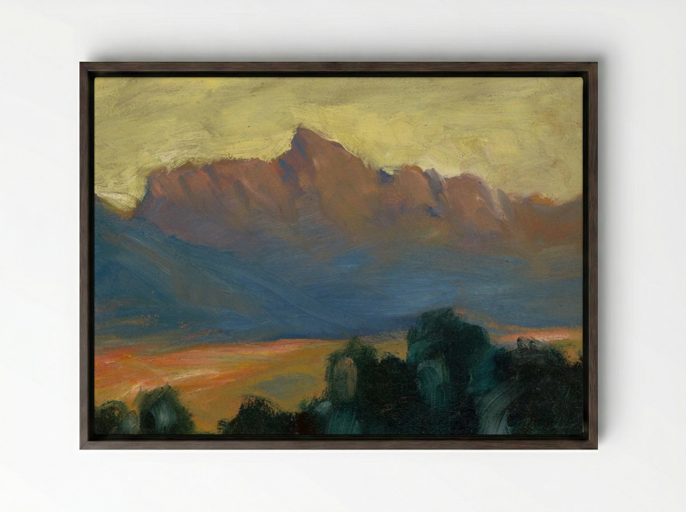 Mountain Landscape at Sunset - Zolo Palugyay - Framed Canvas Dark Wood