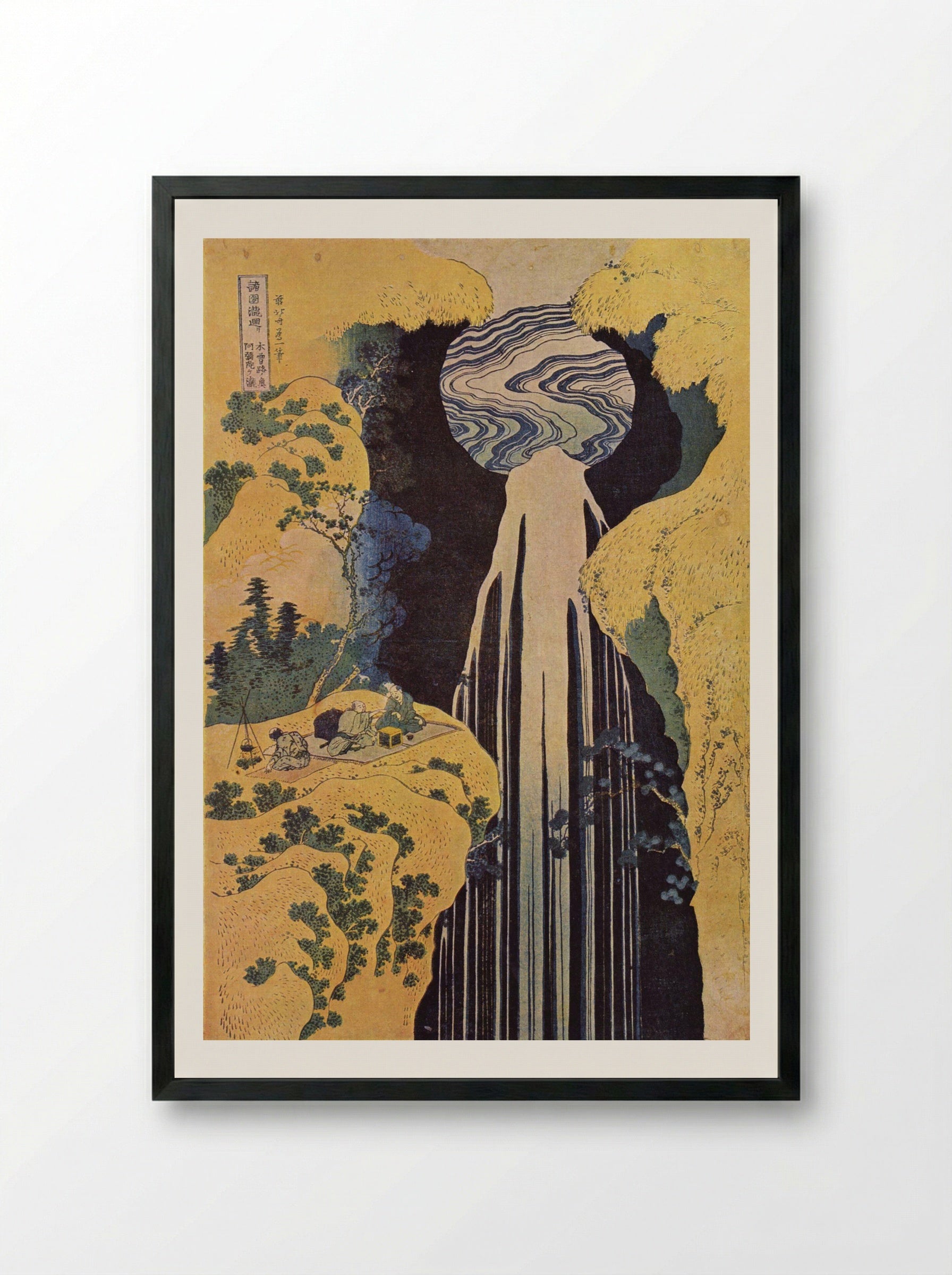 The Waterfall of Amida on the Kiso Road - Hokusai - Framed Print Black