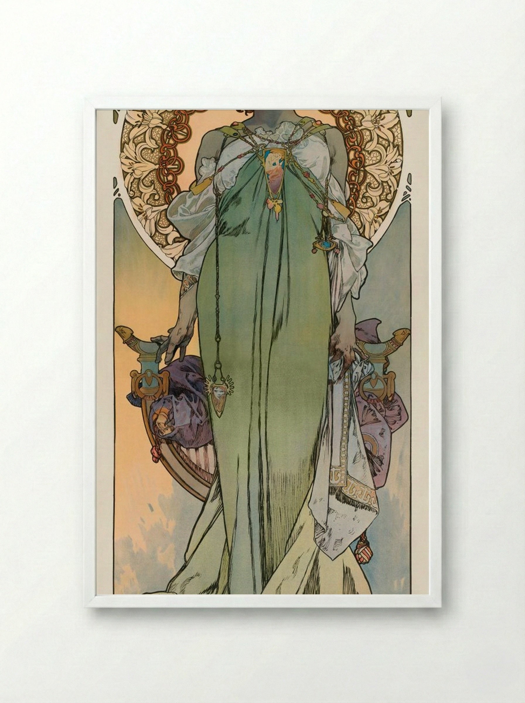 Leslie Carter - Alphonse Mucha - Framed Print White