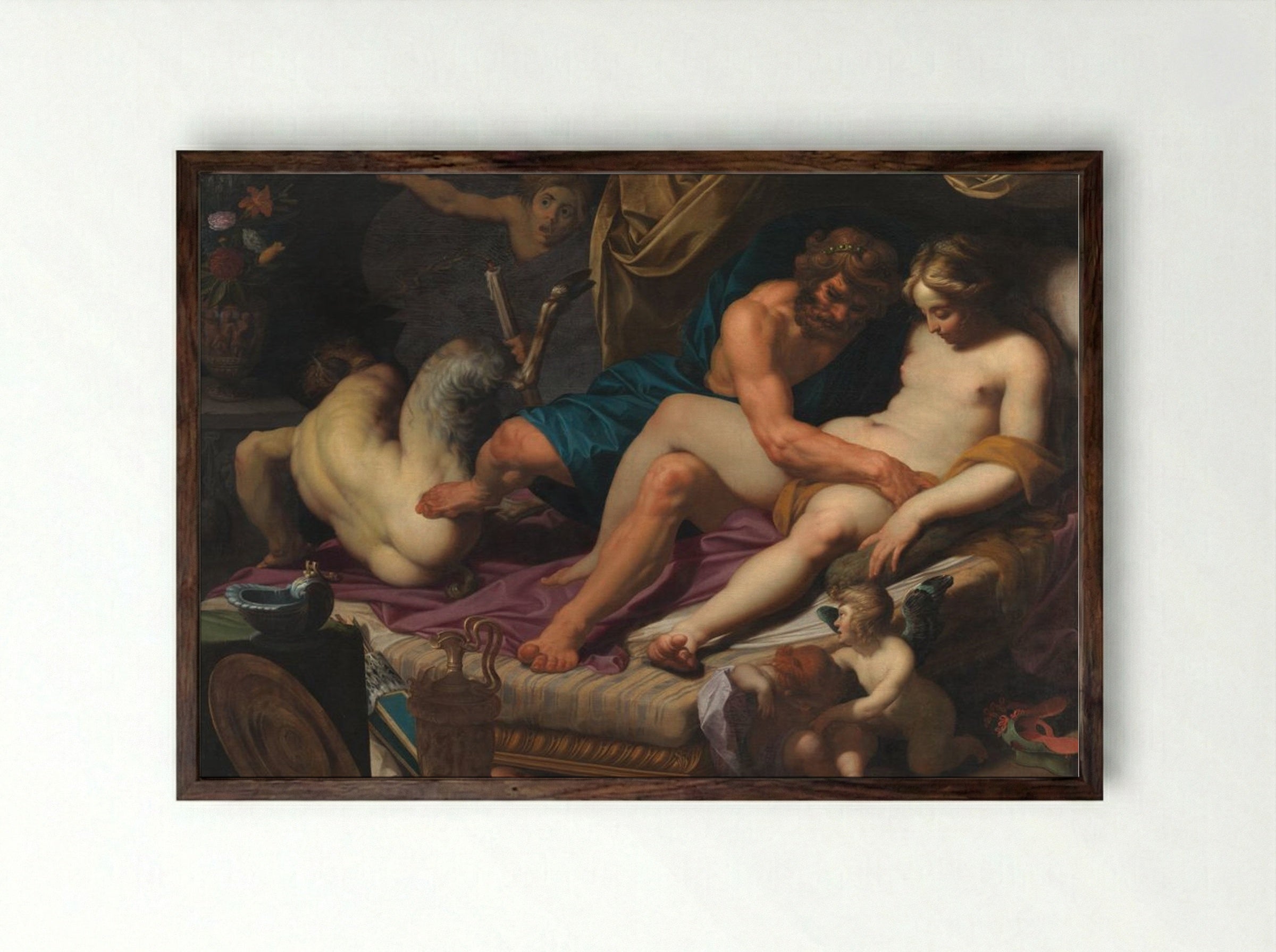 Jupiter and Antiope - Abraham Bloemaert - Framed Print Dark Wood