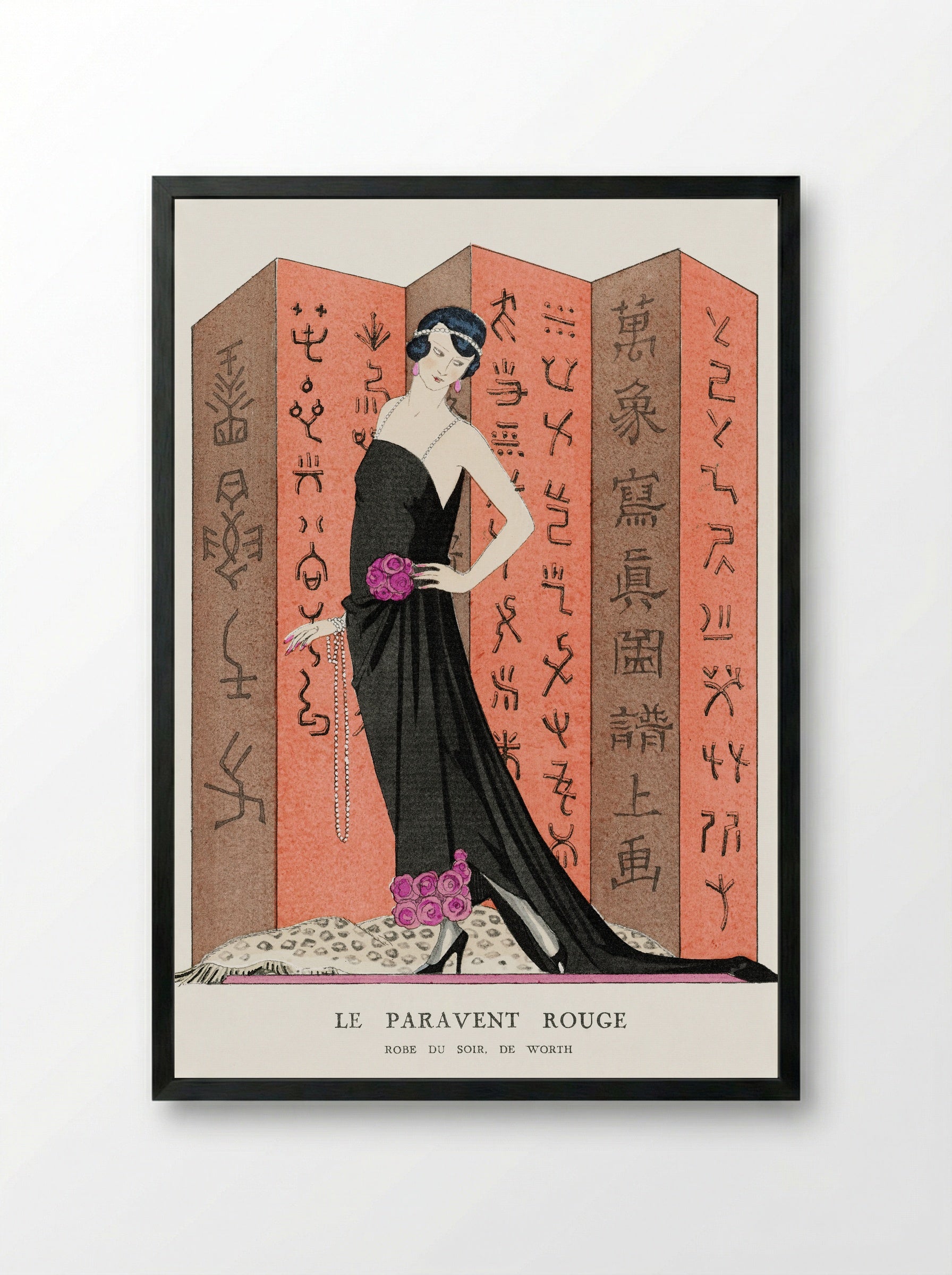 Le Paravent Rouge (Robe du Soir, de Worth) - George Barbier - Framed Print Black
