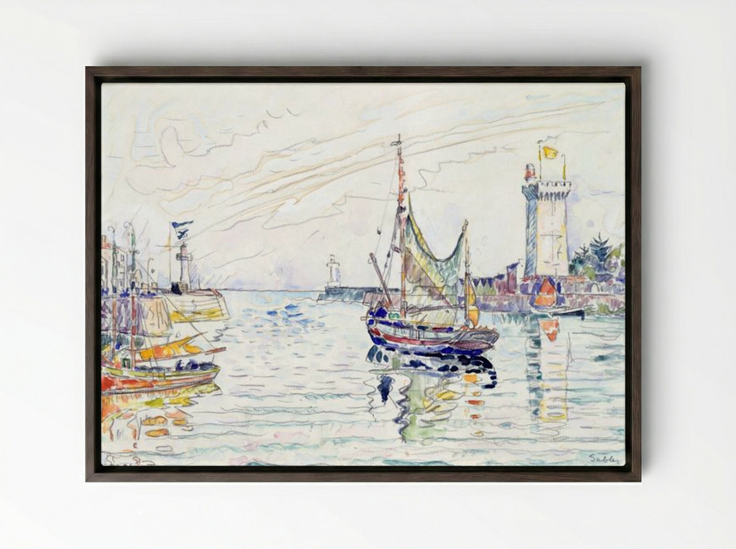 View of Les Sables d'Olonne - Paul Signac - Framed Canvas Dark Wood