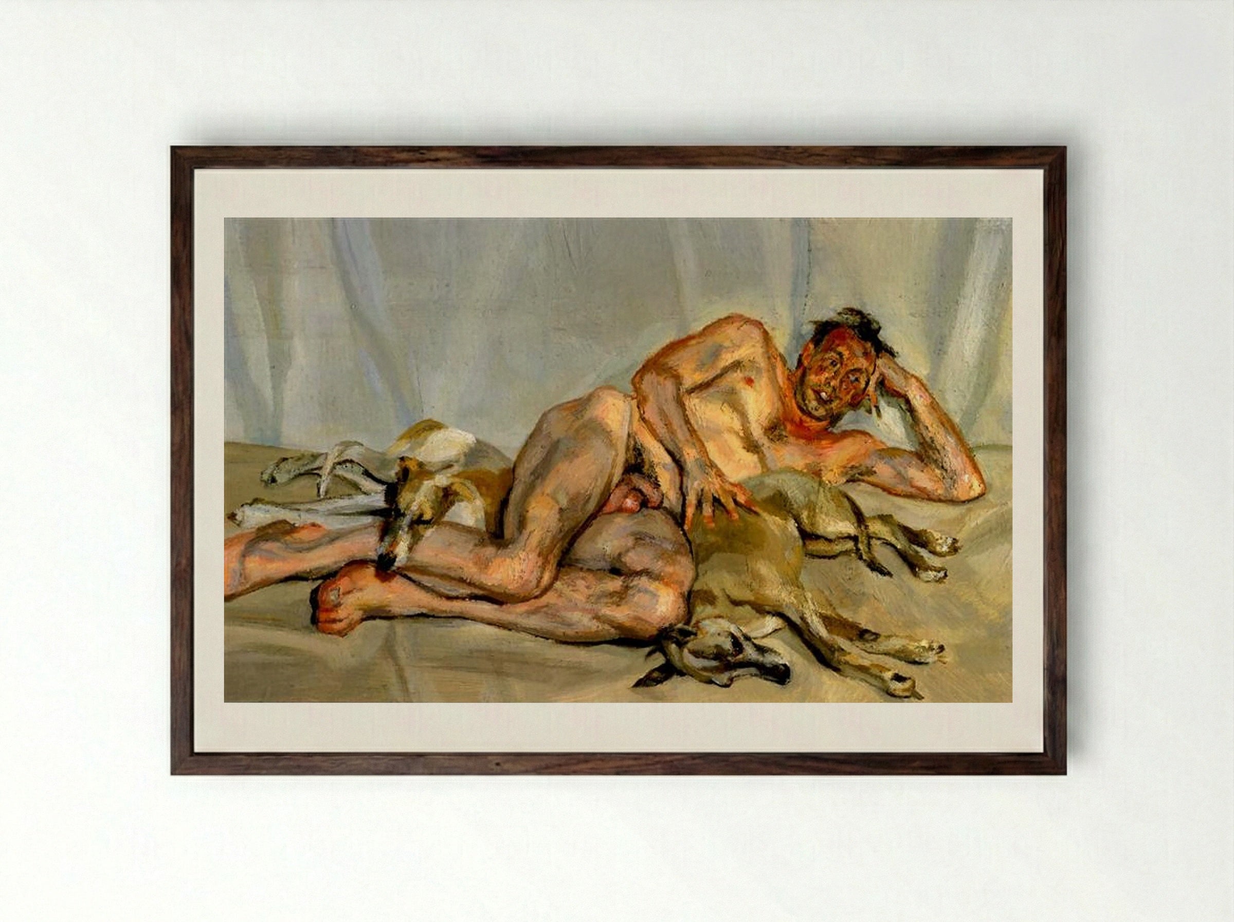 David, Pluto and Eli - Lucian Freud - Framed Print Dark Wood