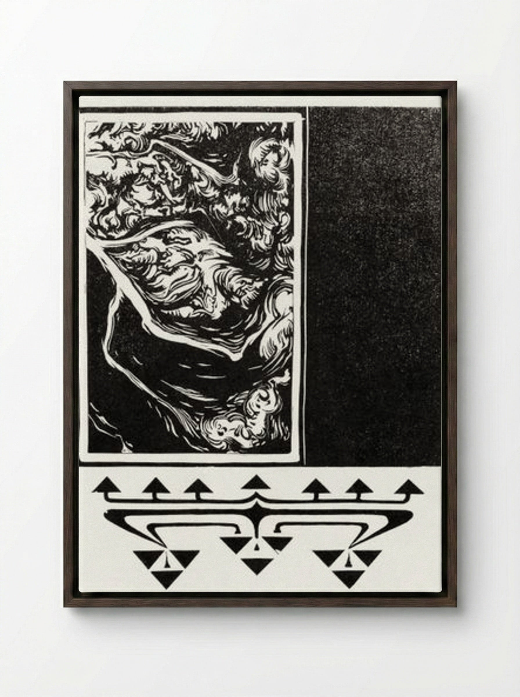 Woodcut Ornaments - Julie de Graag - Framed Canvas Dark Wood