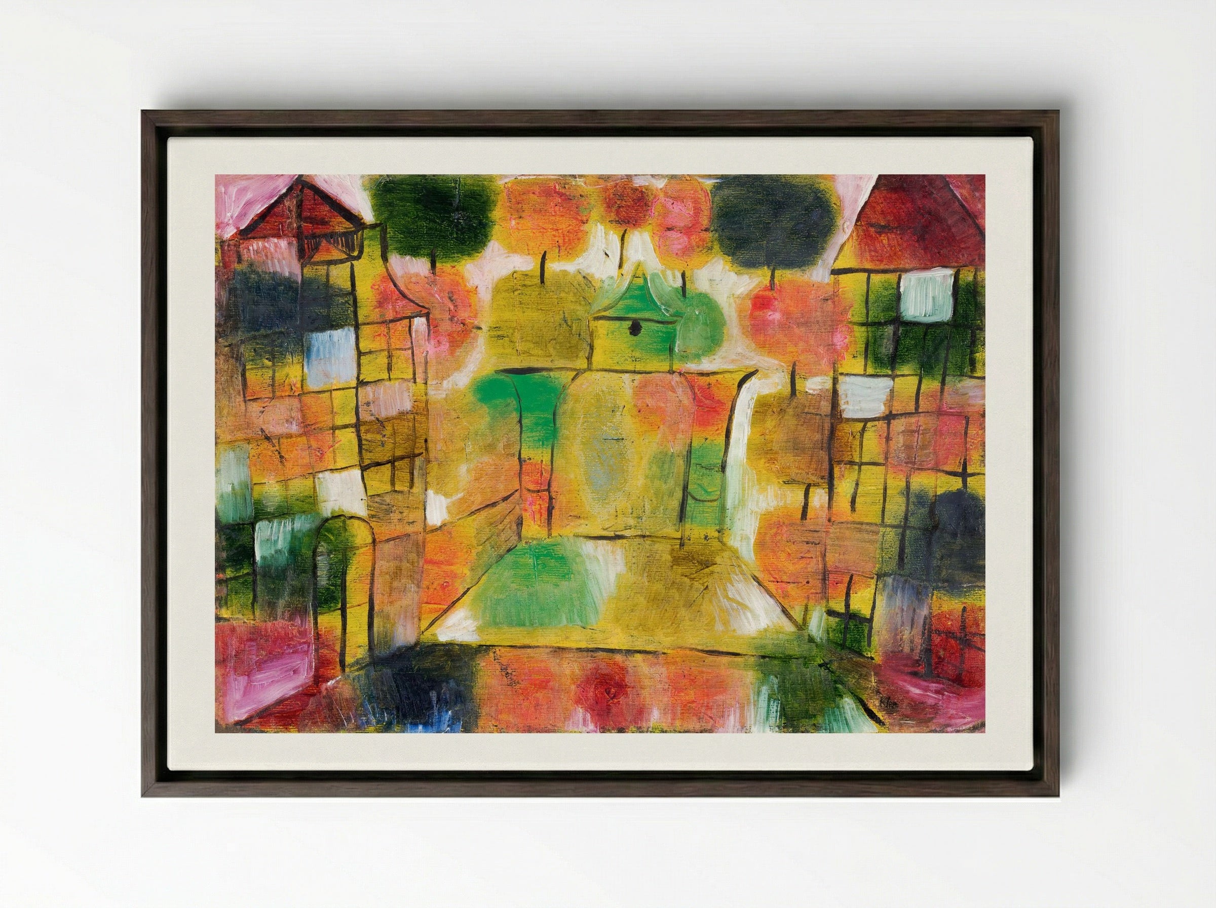 Tree and Architecture, Rhythms - Paul Klee - Framed Canvas Dark Wood